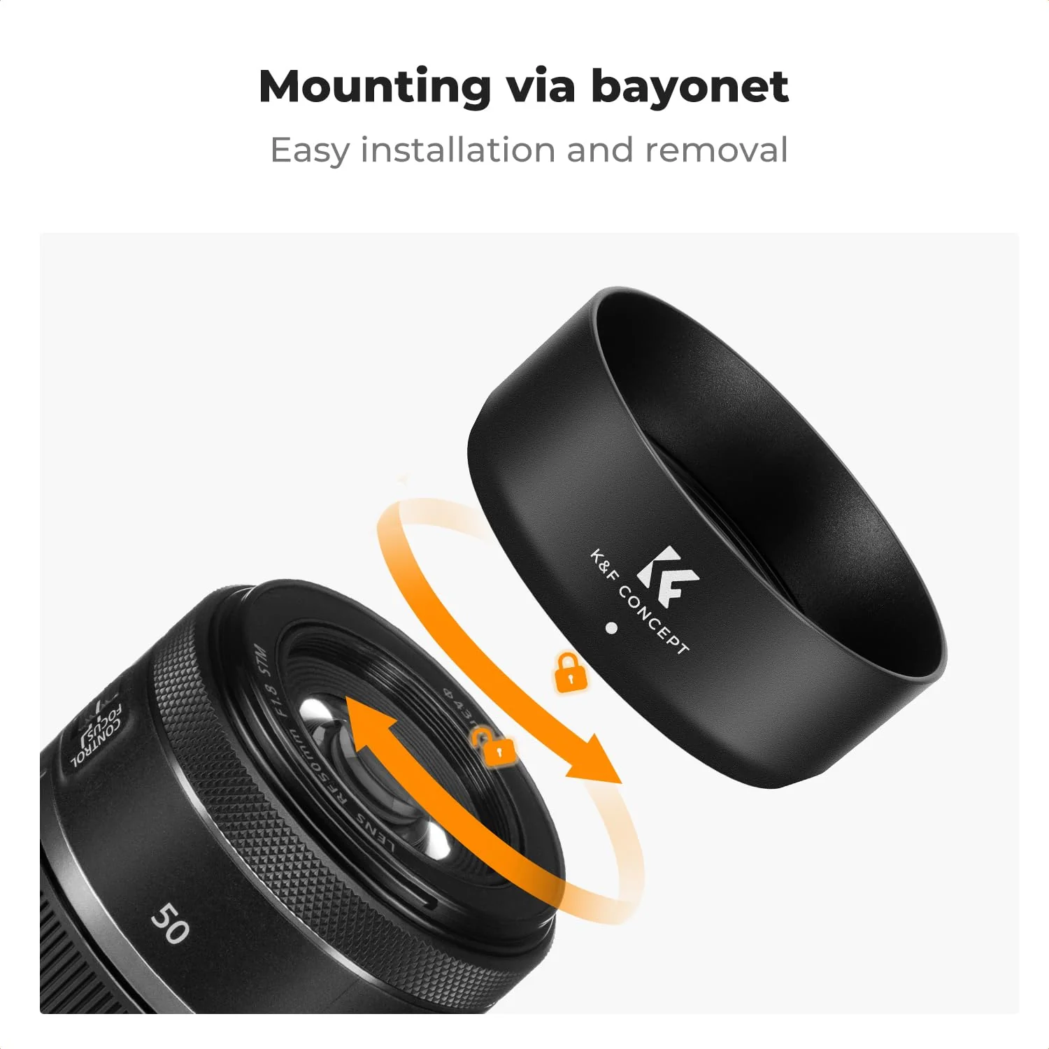 K&F CONCEPT Lens Hood Compatible with Canon RF 50mm F1.8 STM Lens, Reversible Snap on Camera Lens Shade Replacement of ES-65B Hood, Compatible with 43mm Filters and Lens Cap - Image 3