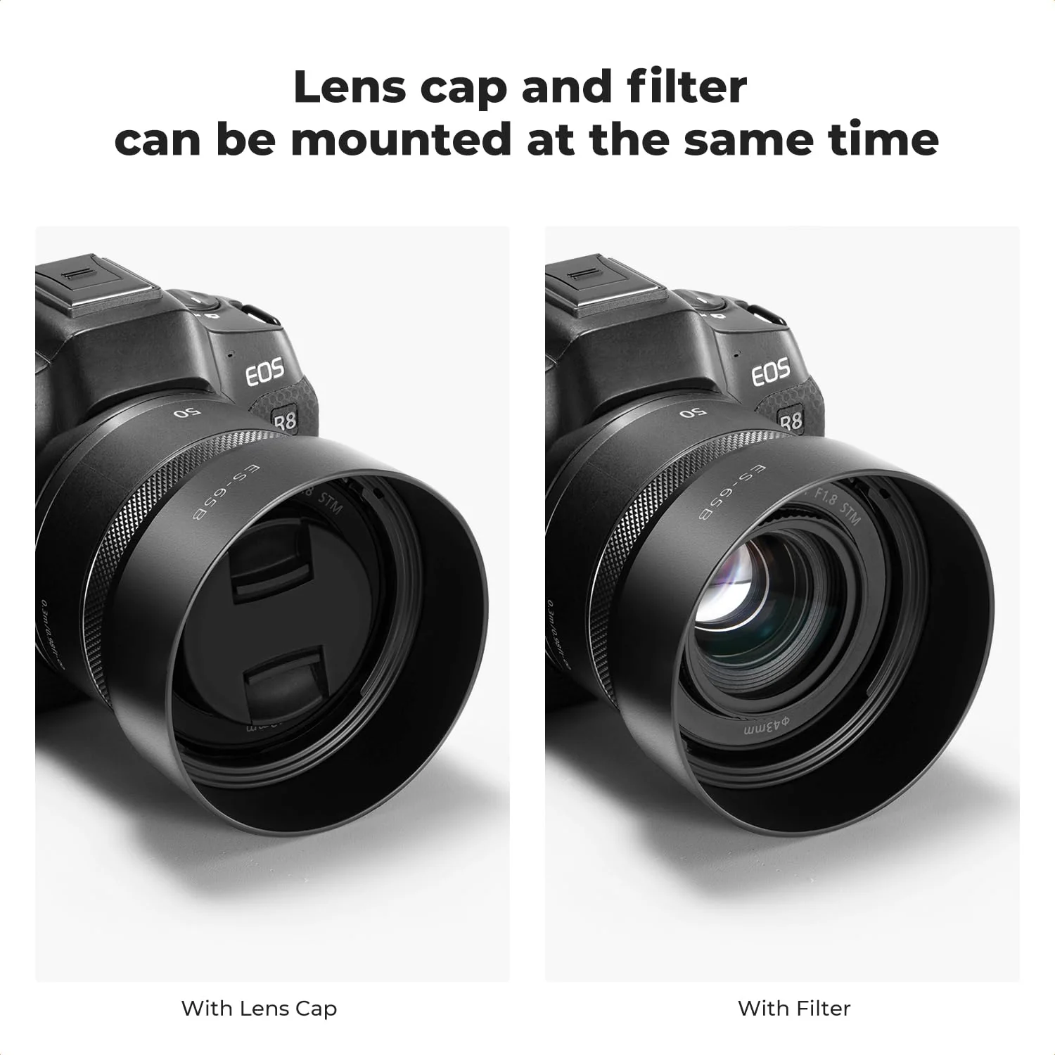 K&F CONCEPT Lens Hood Compatible with Canon RF 50mm F1.8 STM Lens, Reversible Snap on Camera Lens Shade Replacement of ES-65B Hood, Compatible with 43mm Filters and Lens Cap - Image 4