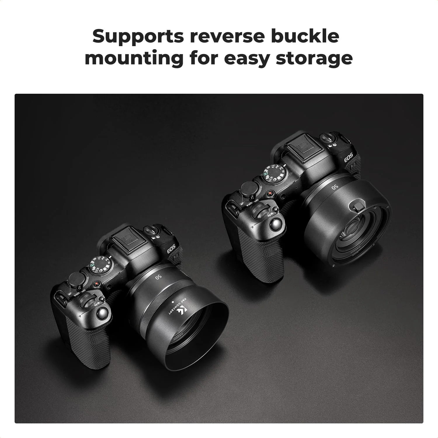 K&F CONCEPT Lens Hood Compatible with Canon RF 50mm F1.8 STM Lens, Reversible Snap on Camera Lens Shade Replacement of ES-65B Hood, Compatible with 43mm Filters and Lens Cap - Image 5