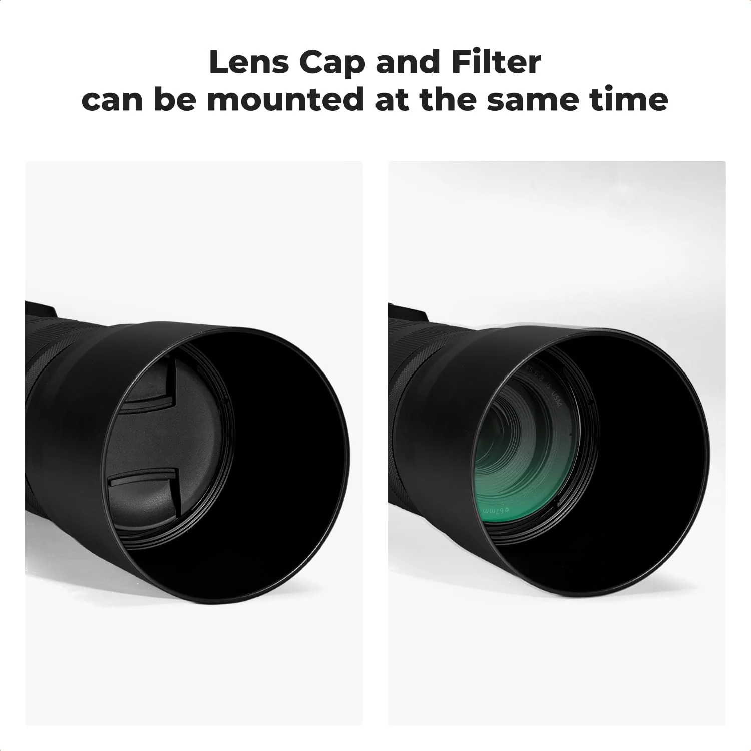 K&F CONCEPT Lens Hood Replace of ET-74B Hood Compatible with Canon RF 100-400mm f/5.6-8 is USM, EF 70-300mm f/4-5.6 is II USM, Reversible Snap on Camera Lens Shade Fits 67mm Filters and Lens Cap - Image 4