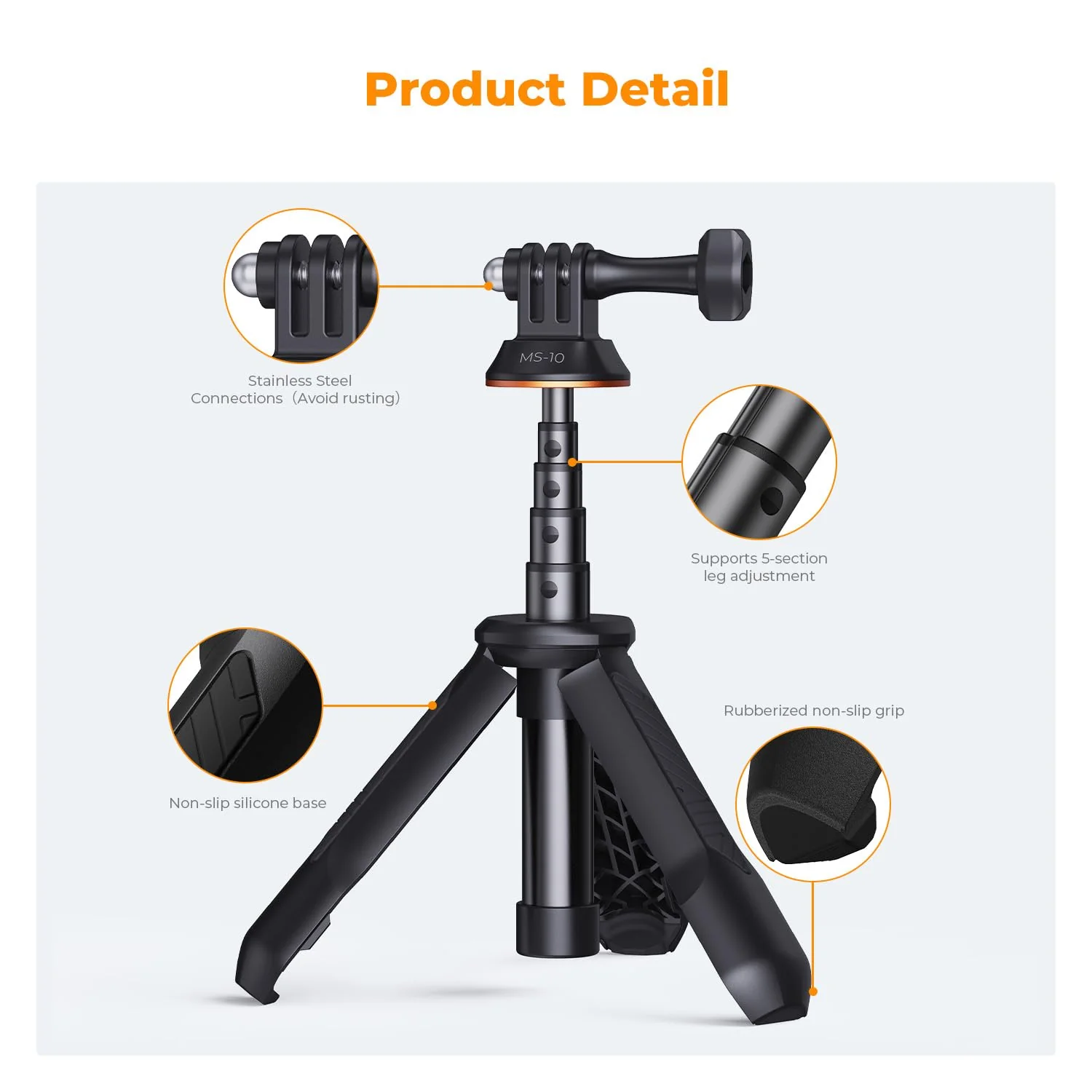 K&F Concept Selfie Stick for GoPro, Portable Gopro Tripod Extendable Gopro Stick Gopro Vlog Tripod Stand for GoPro Hero 13 12 11 10 9/Max/DJI OSMO/Insta 360 AKASO Action Camera. Dark - Image 3