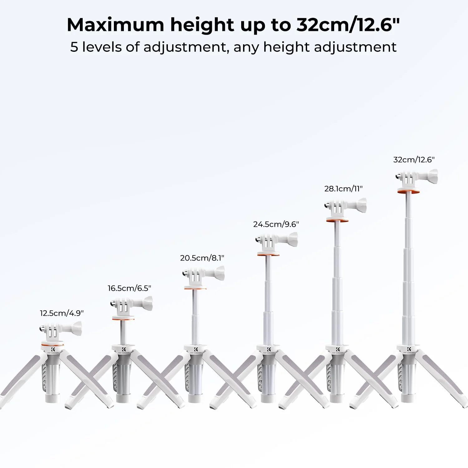 K&F Concept Selfie Stick Tripod for GoPro, Extendable Vlog Selife Stick Portable Stand Compatible with GoPro Hero 12/11/10/9/8/7/6/5/GoPro Max/DJI Osmo Action/Insta 360/AKASO Action Camera 32CM Grey - Image 2
