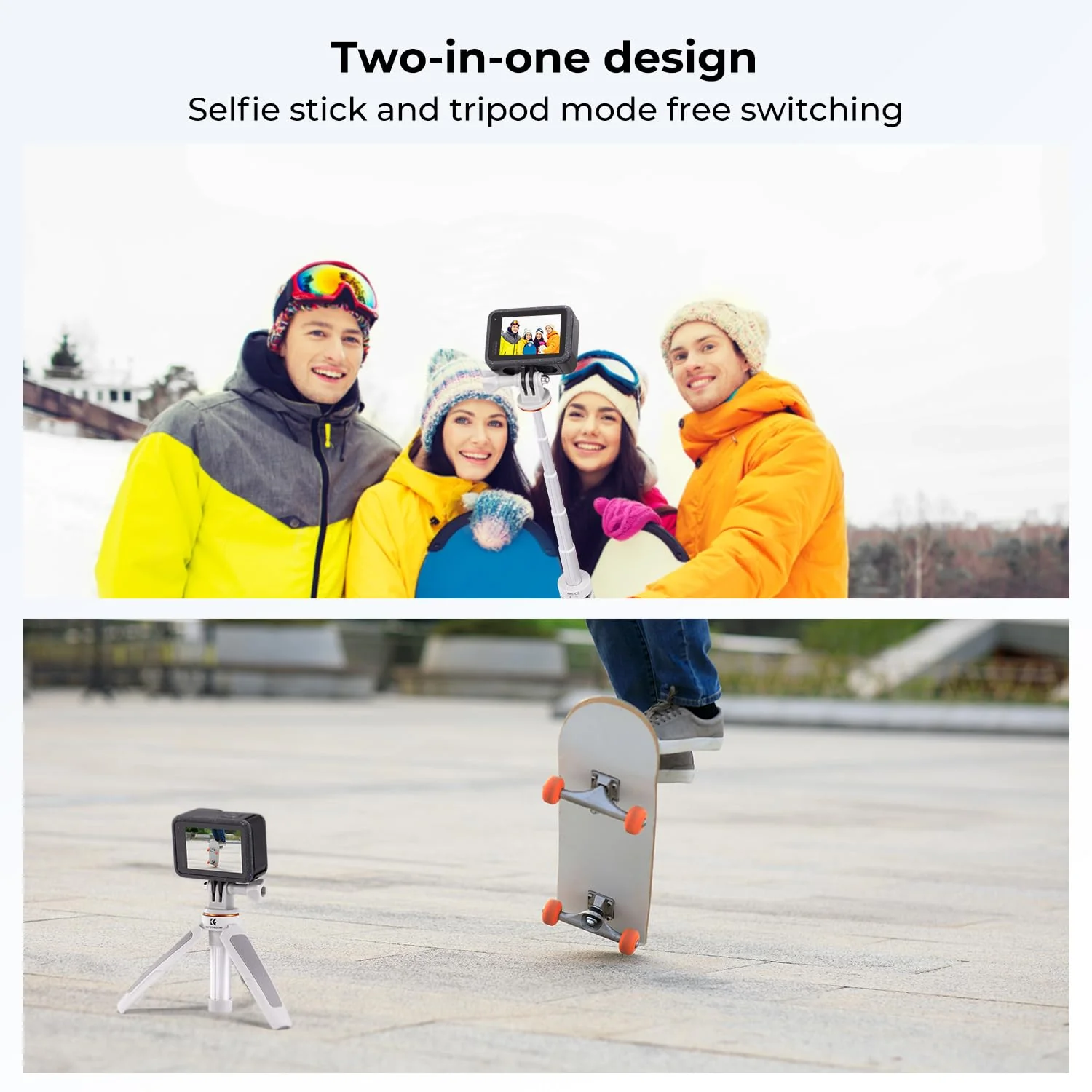 K&F Concept Selfie Stick Tripod for GoPro, Extendable Vlog Selife Stick Portable Stand Compatible with GoPro Hero 12/11/10/9/8/7/6/5/GoPro Max/DJI Osmo Action/Insta 360/AKASO Action Camera 32CM Grey - Image 3