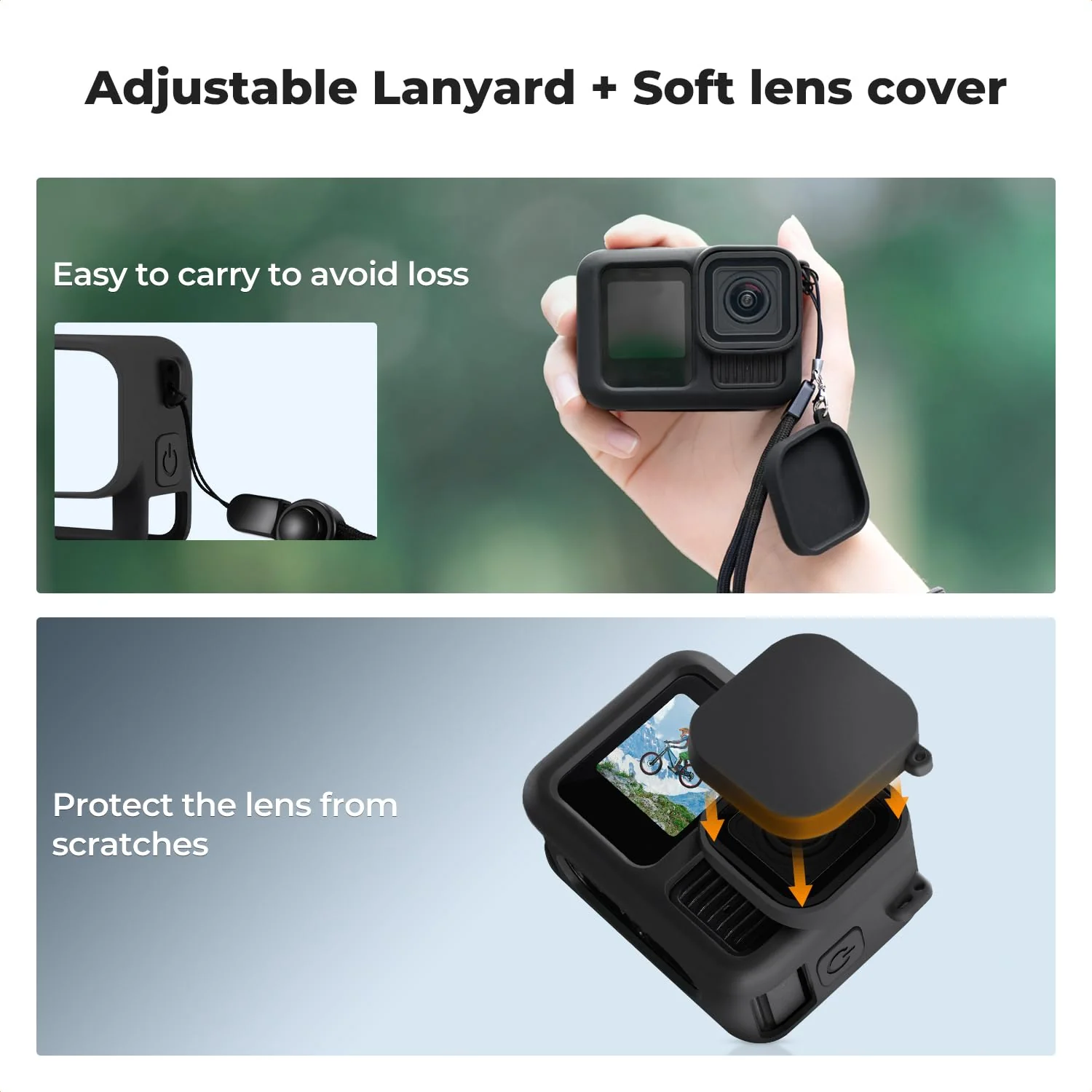 K&F CONCEPT Silicone Sleeve Protective Cover Compatible with GoPro Hero 13 Black, Battery Side Lid + Screen & Lens Protectors & Lens Caps & Lanyard Action Camera Accessories Kit - Image 4