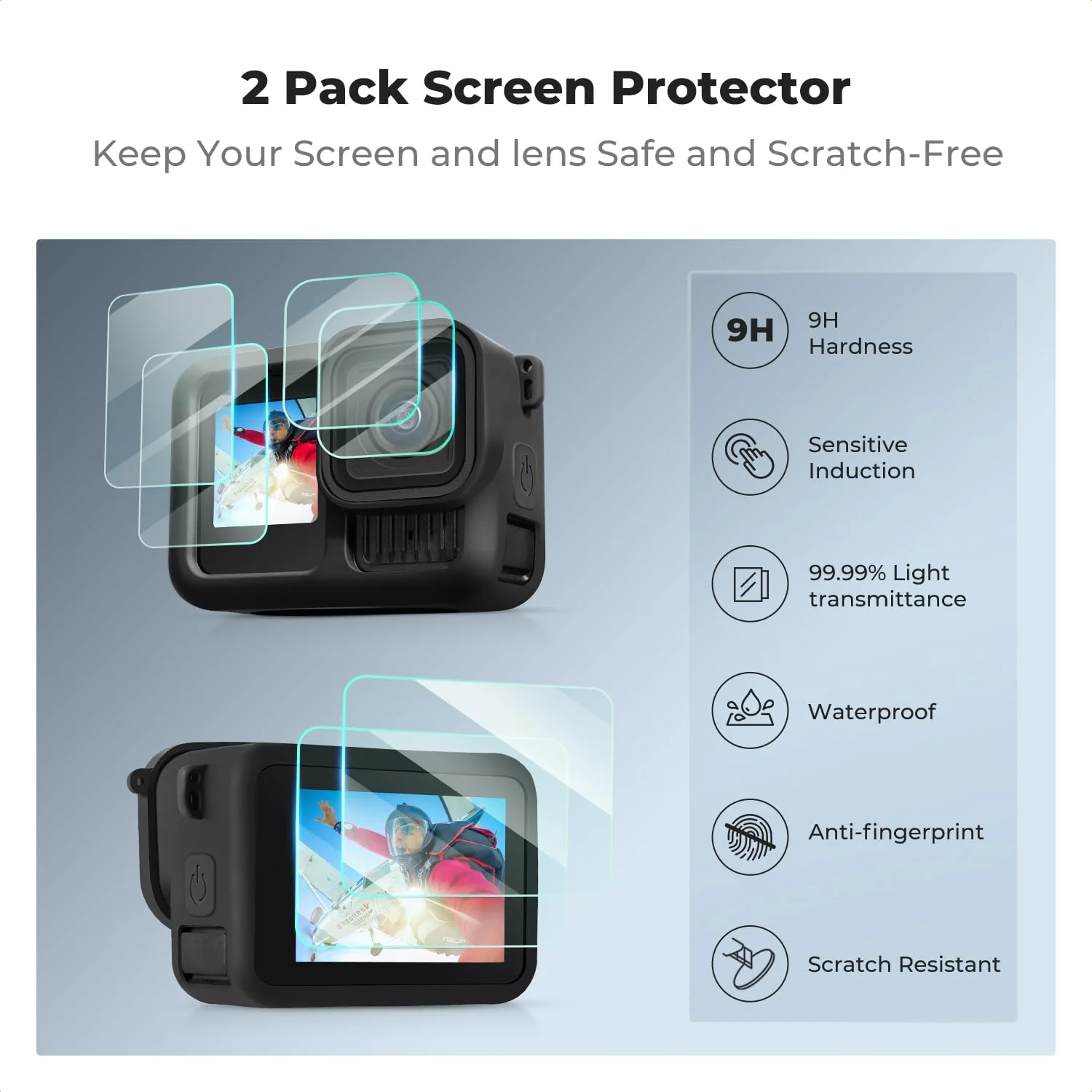 K&F CONCEPT Silicone Sleeve Protective Cover Compatible with GoPro Hero 13 Black, Battery Side Lid + Screen & Lens Protectors & Lens Caps & Lanyard Action Camera Accessories Kit - Image 6