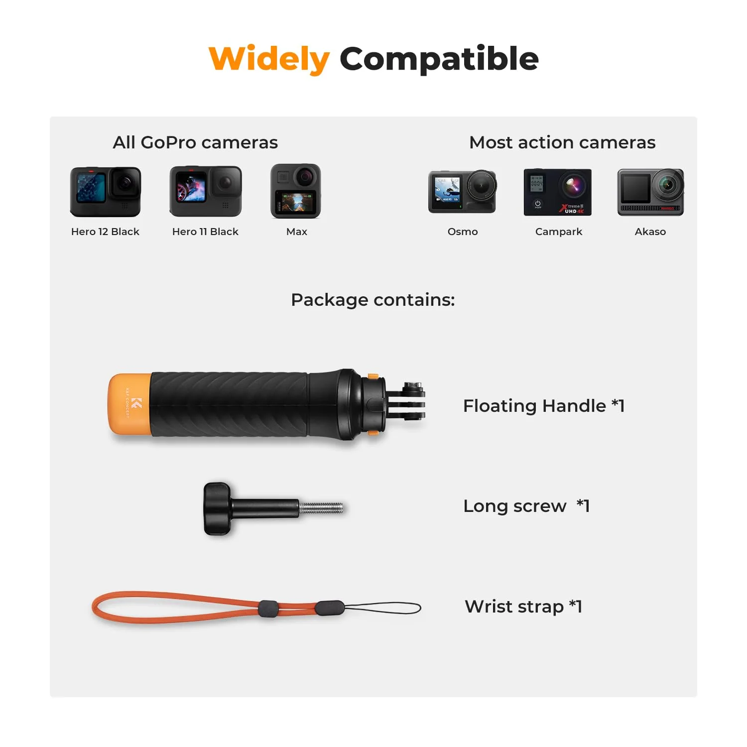 K&F Concept Waterproof Floating Hand Grip, Fast-Release Design Compatible with GoPro, Bottom 1/4 Interface for Most Other Action Cameras, Anti-Slip Handle, Wrist Strap for Water Sports - Image 2