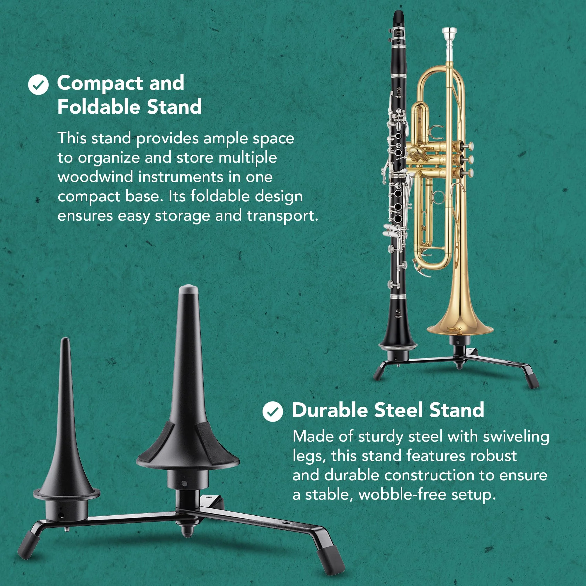 K&M Konig & Meyer Peg Base | Black Peg Base for Woodwind Musical Instruments | Versatile Clarinet Stand that Accommodates up to Four Pegs | Wobble Free Foldable Flute Stand Made of Steel | 0.6kg - Image 3