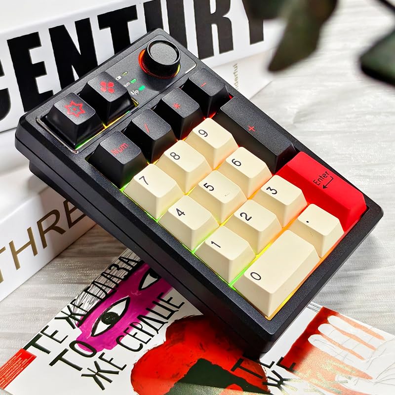 K19 Wireless Numeric Keyboard, Mechanical Number Keypad Hot-swappable Bluetooth Numpad 5.0/2.4GHz, RGB Multi-Function Knob Numerical Keyboard for Laptop Mac Win iOS Android Earl Red - Image 2