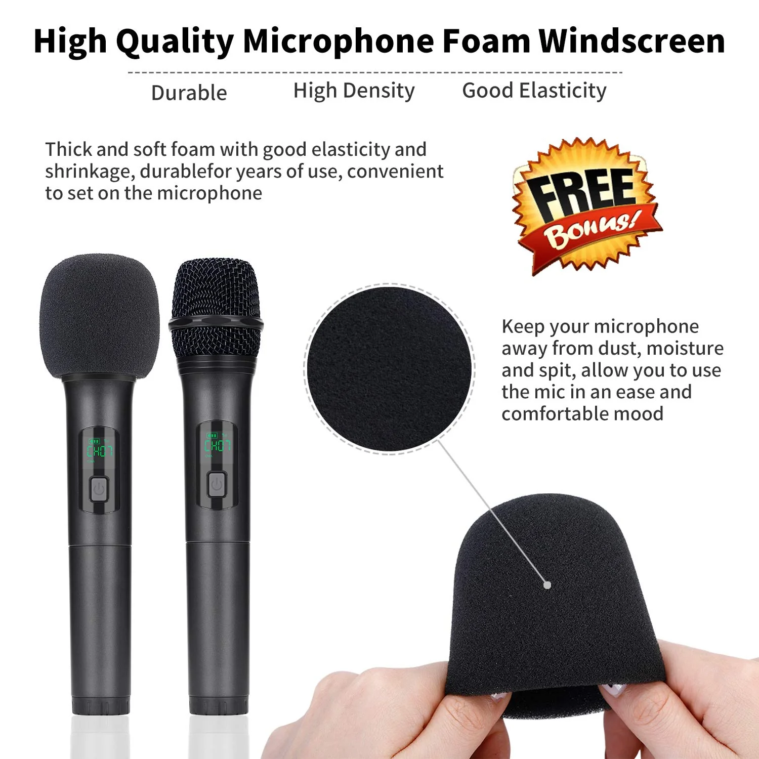 K380A Wireless Microphones - Dual UHF Handheld Cordless Mics with Rechargeable Bluetooth Receiver - Karaoke/Speech/Church (Elegant Black) - Image 3
