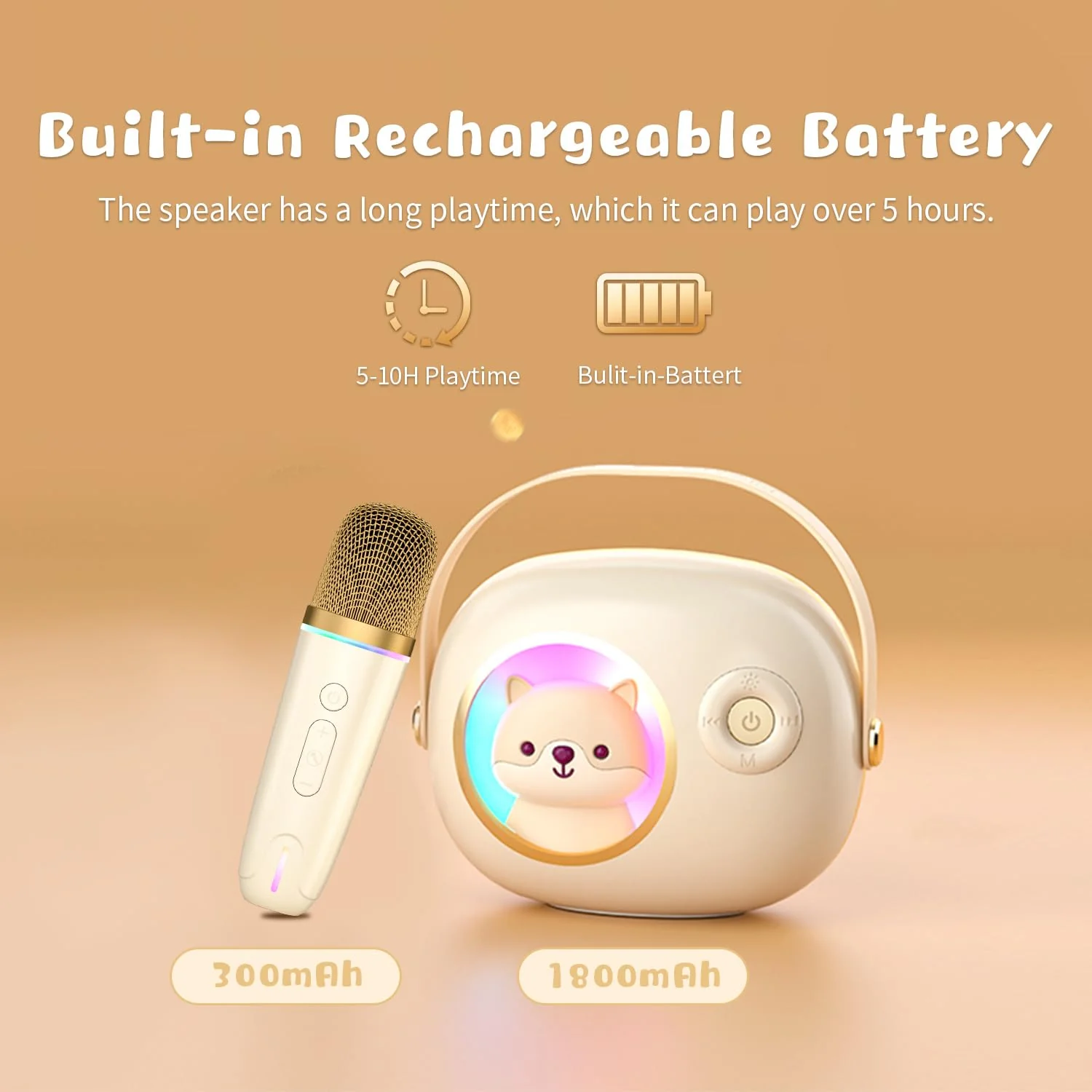K9 Cute Space Bear Mini Karaoke Machine for Kid, Rechargeable 1800mAh Portable Bluetooth Karaoke Speaker with Wireless Microphone & RGB Light for Girls Boys Family Home Party - Image 3