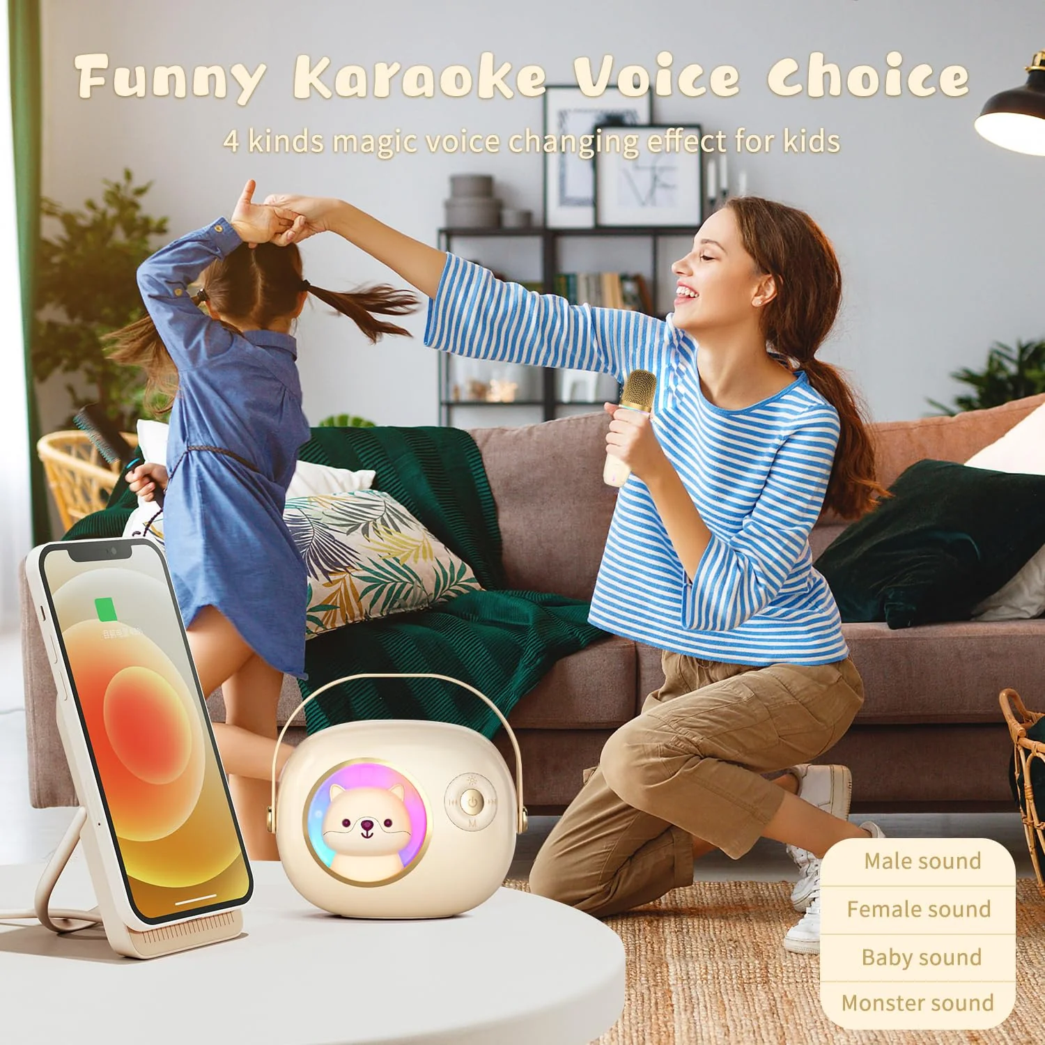 K9 Cute Space Bear Mini Karaoke Machine for Kid, Rechargeable 1800mAh Portable Bluetooth Karaoke Speaker with Wireless Microphone & RGB Light for Girls Boys Family Home Party - Image 4