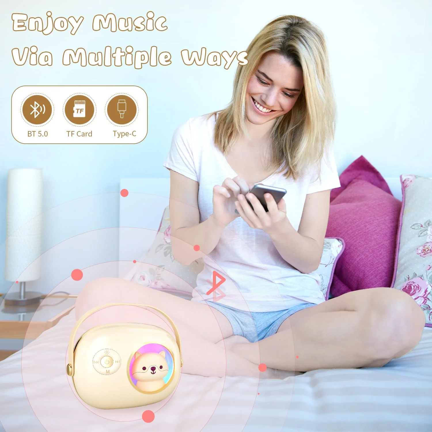 K9 Cute Space Bear Mini Karaoke Machine for Kid, Rechargeable 1800mAh Portable Bluetooth Karaoke Speaker with Wireless Microphone & RGB Light for Girls Boys Family Home Party - Image 5