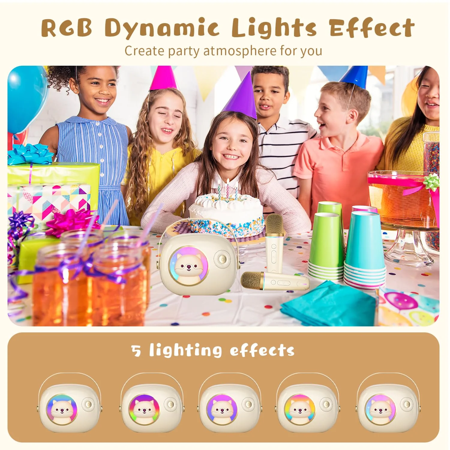 K9 Cute Space Bear Mini Karaoke Machine for Kid, Rechargeable 1800mAh Portable Bluetooth Karaoke Speaker with Wireless Microphone & RGB Light for Girls Boys Family Home Party - Image 6