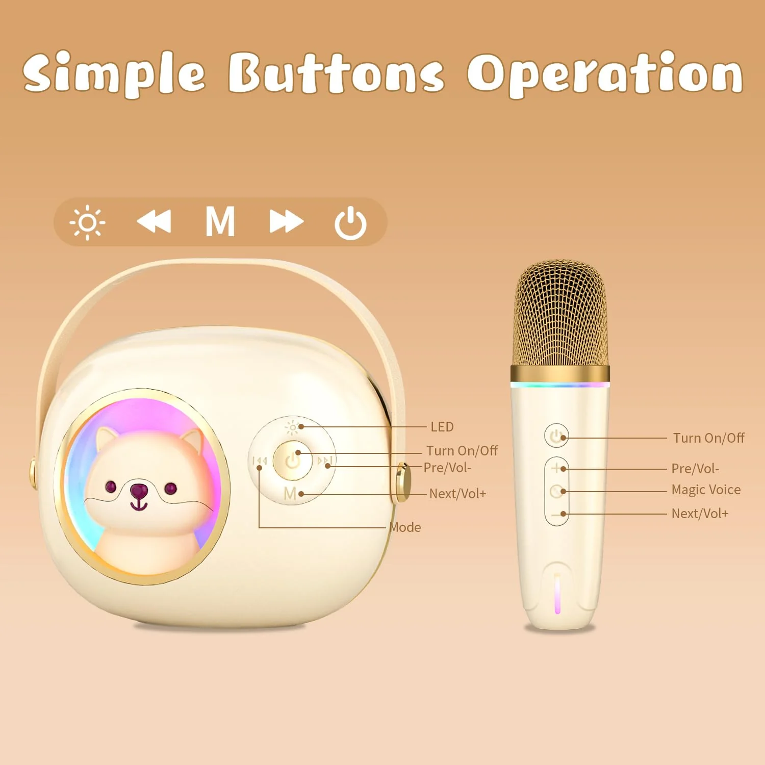 K9 Cute Space Bear Mini Karaoke Machine for Kid, Rechargeable 1800mAh Portable Bluetooth Karaoke Speaker with Wireless Microphone & RGB Light for Girls Boys Family Home Party - Image 7