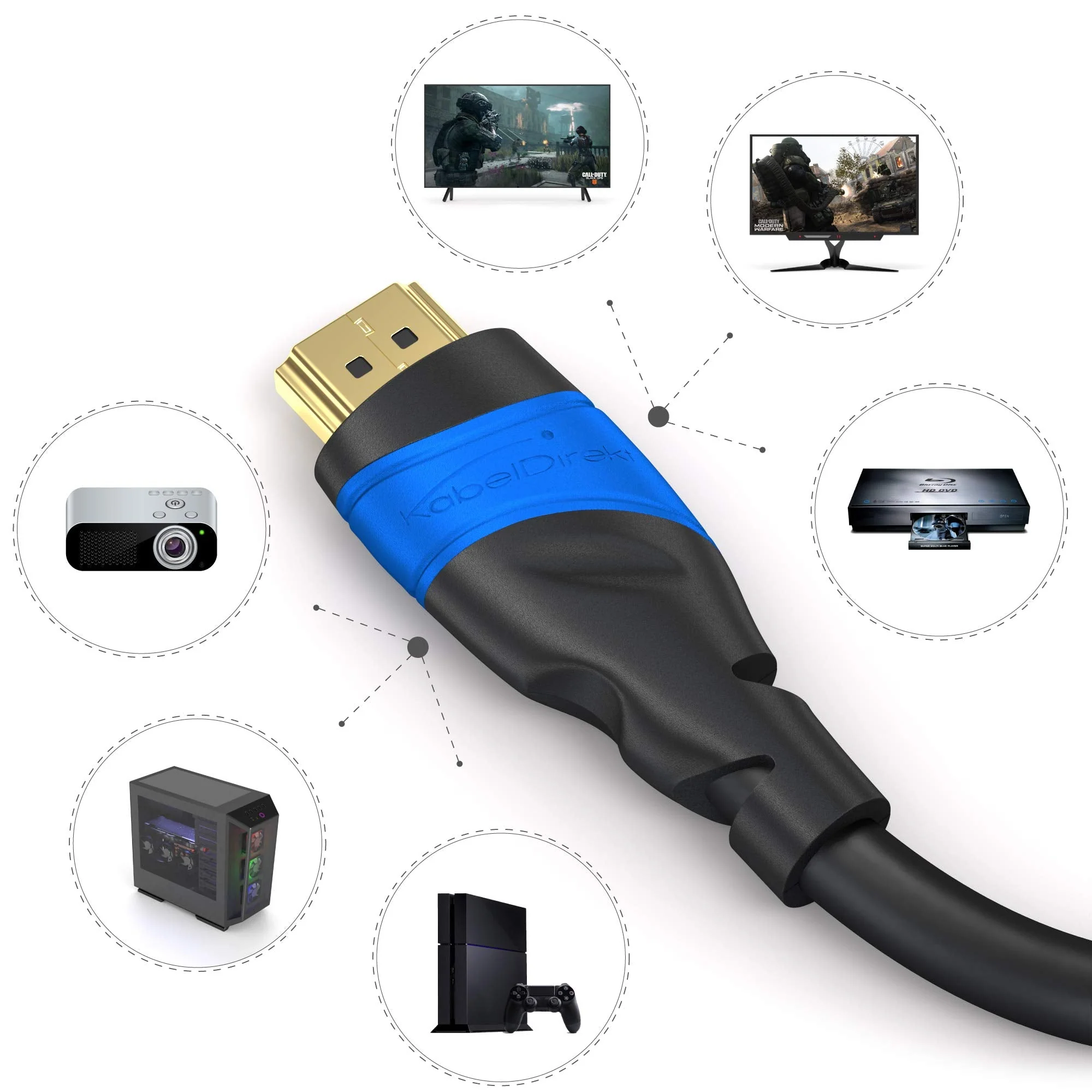 KabelDirekt – 8K / 4K HDMI Cable – 1.5ft & More HDMI Cables (0.5ft–75ft) – German-Engineered HDMI Cord – Supports 10K/8K@60Hz/4K@120Hz – HDMI Cable for HDTV, PC, PS5, Xbox, Switch 1.5 ft 1-Pack Black/Blue - Image 7