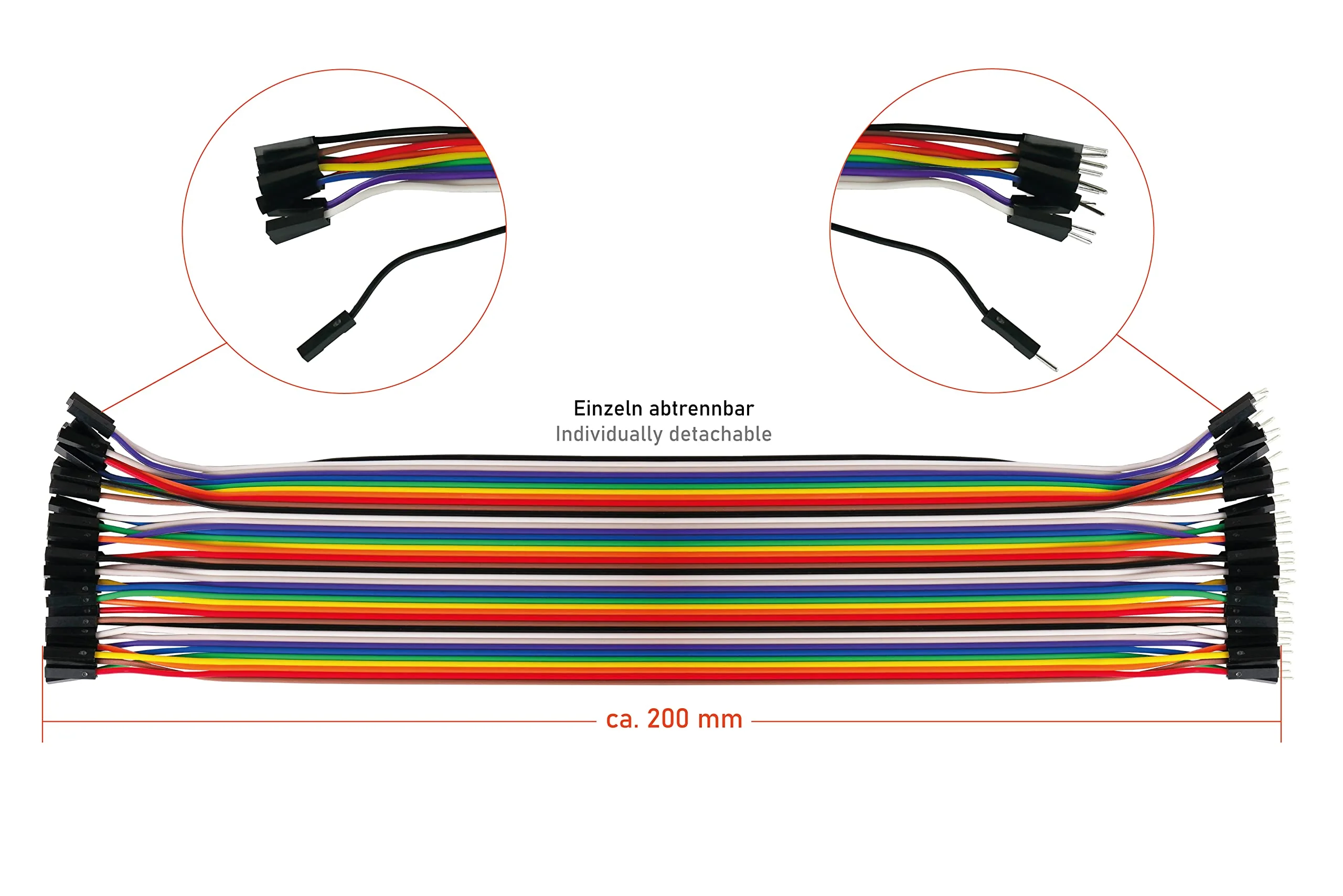 kabelmeister - Jumper Wire/Wire Jumper Cable - Male to Female - 20 cm - 40 Pin Separable Cores for Arduino, Raspberry Pi, Banana Pi, Breadboad, Breadboard etc. Single - 1 x 40 wires - Image 4
