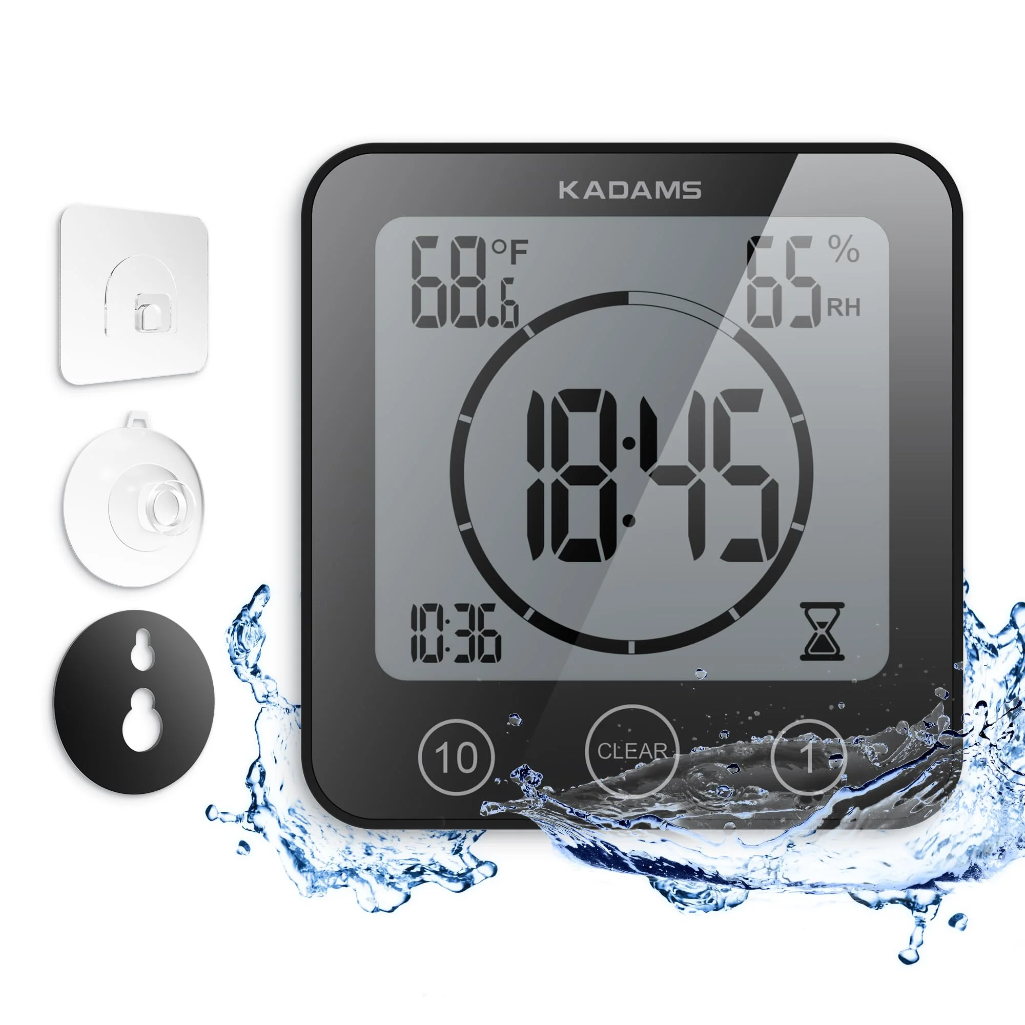KADAMS Shower Clock Waterproof Bathroom Timer – Digital Wall Clock with Countdown, Magnetic Kitchen Clock with Temperature & Humidity, Suction Cup for Kids Shower Spa Cook Bath (Black) Black - Image 9