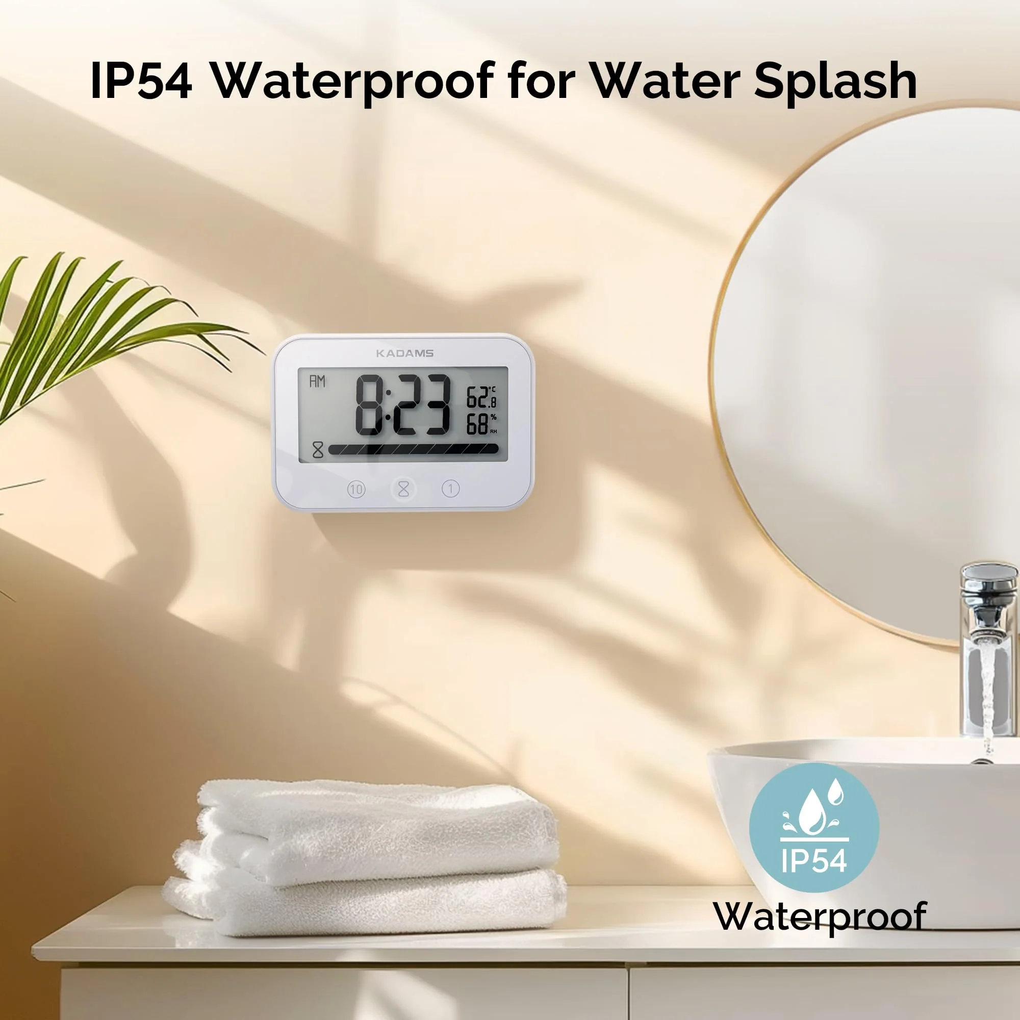 KADAMS Shower Timer Clock Waterproof Bathroom Timer – Digital Wall Clock with Countup & Countdown, Kitchen Clock with Temperature, Suction Cup for Kids Shower Spa Cook Bath (Black, Rectangular) - Image 3