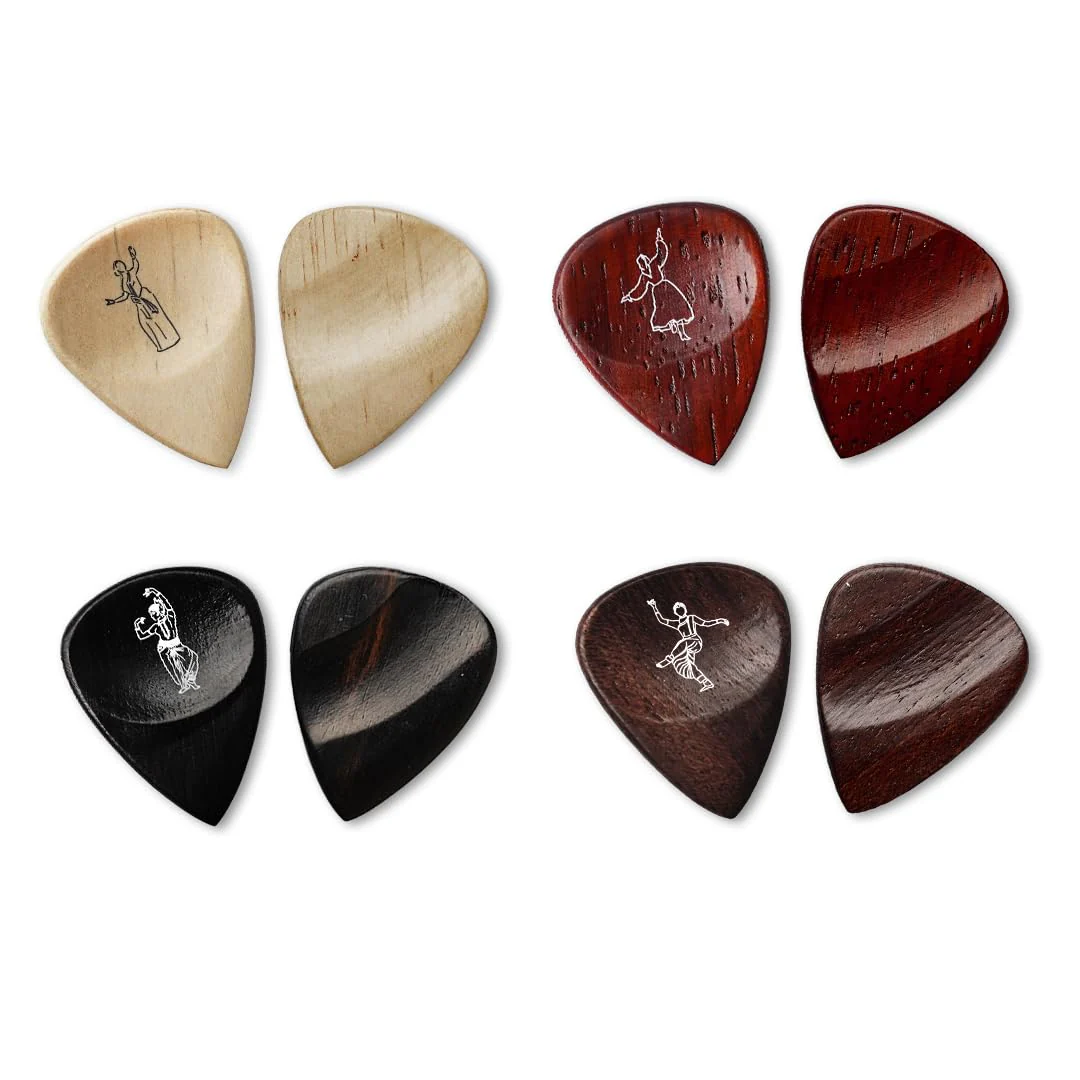 Kadence Heritage Wooden Guitar Picks – Set of 8 Handmade Picks with Indian State Woods & Art – Includes Maplewood, Teakwood, Ebonywood – For Acoustic & Electric Guitars - Image 5
