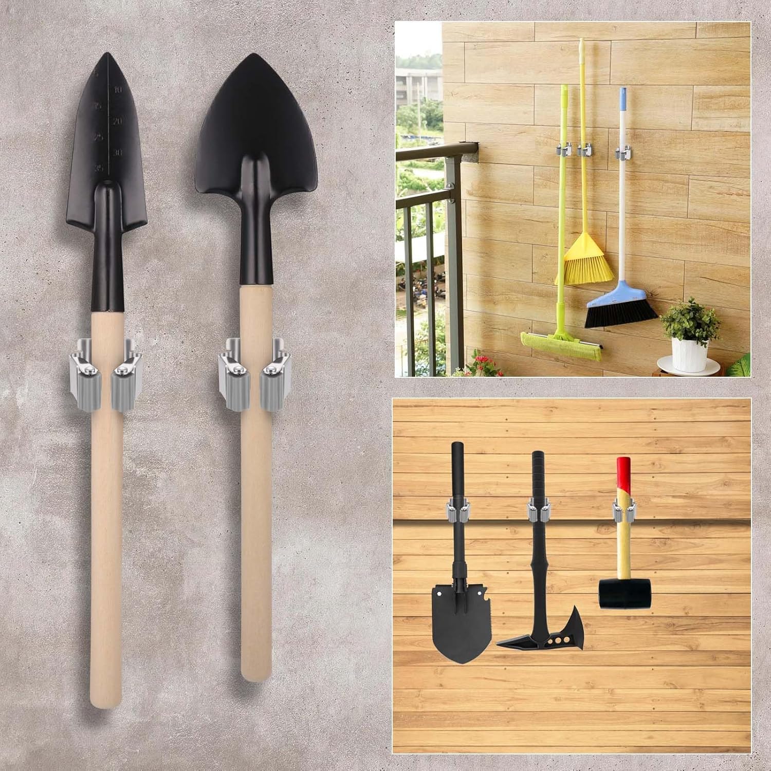 KAHEIGN 12-Piece Tool Holder Set, Broom Holder, Wall Garden Tool Holder, Broom Holder, Wall, Stainless Steel Wall Mount for Mop, Broom, Shovel, Garden Tools, Tool Holder Home Garden - Image 6