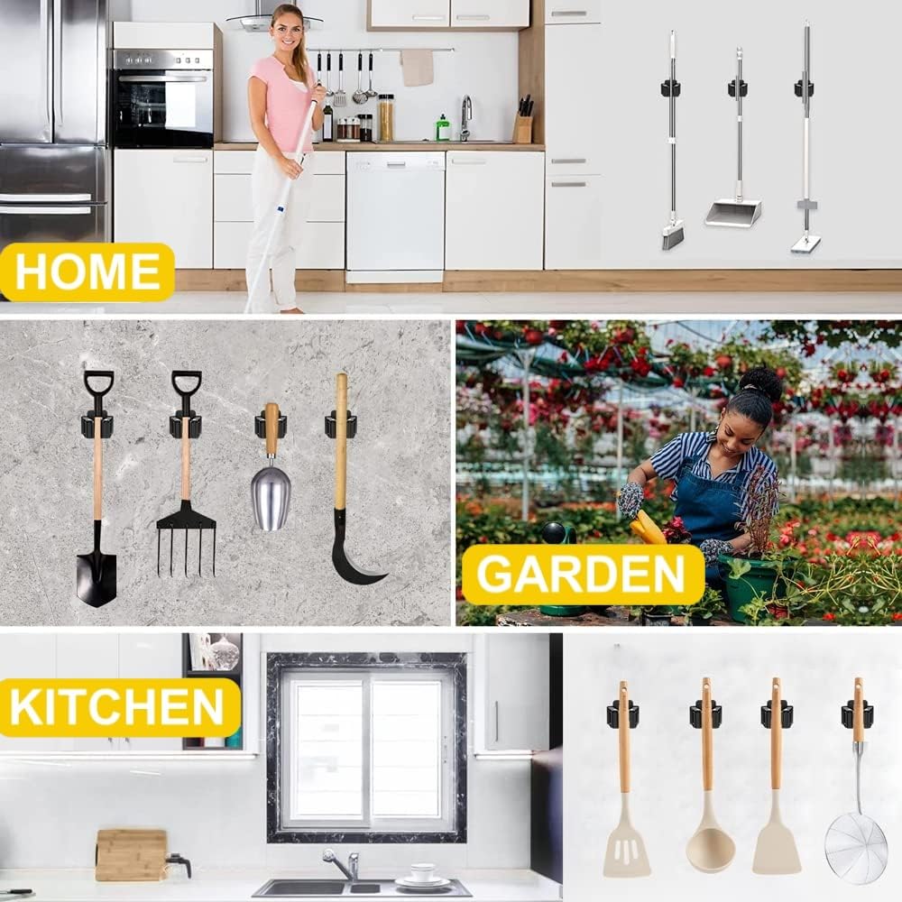 KAHEIGN 12-Piece Tool Holder Set, Broom Holder, Wall Garden Tool Holder, Broom Holder, Wall, Stainless Steel Wall Mount for Mop, Broom, Shovel, Garden Tools, Tool Holder Home Garden - Image 7