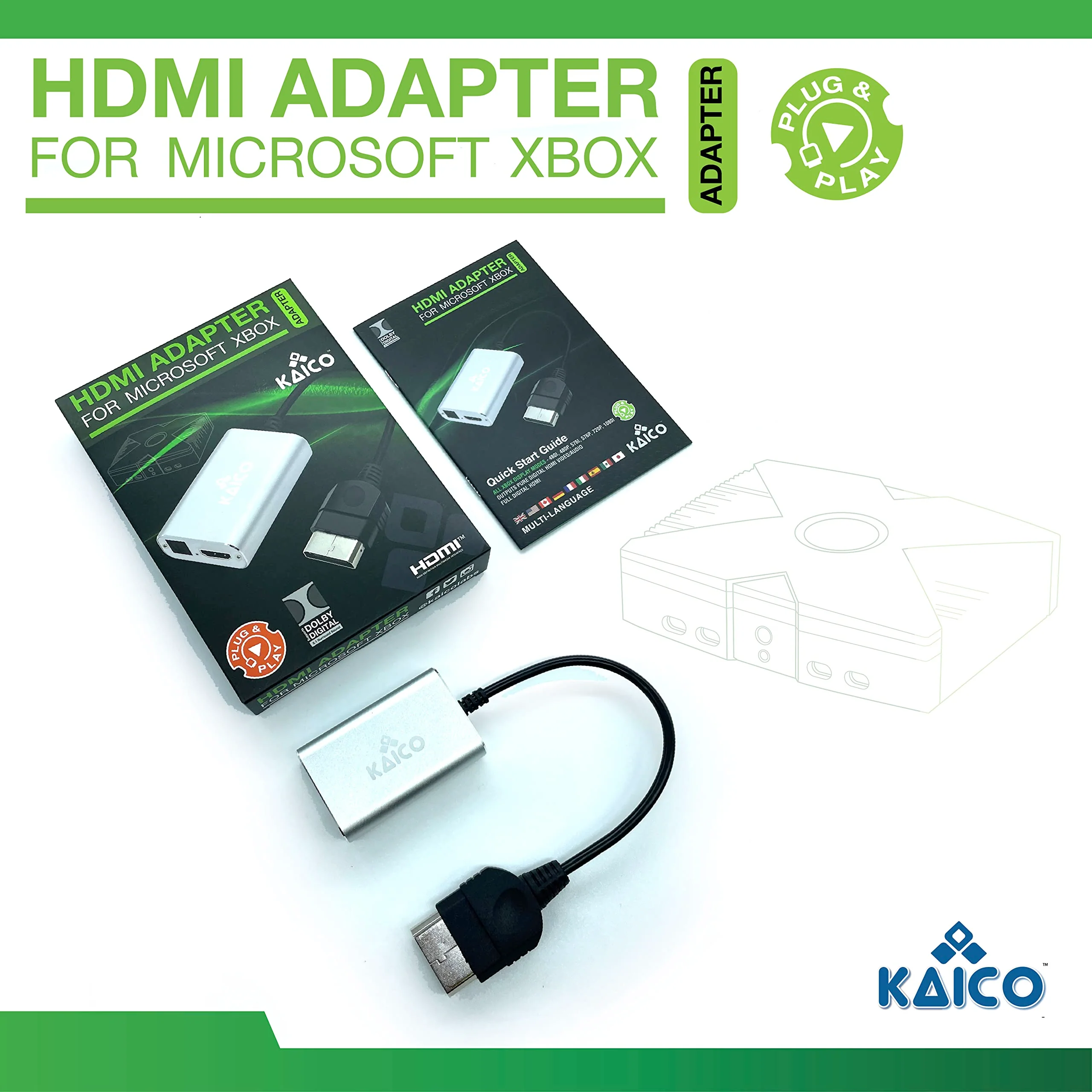 Kaico Original Xbox to HDMI Adapter– HD Link Cable for Original Xbox Console– Supports 480i/480p/720p/1080i– Dolby Digital 5.1 via Optical Port– Plug & Play Converter with Toslink Audio Support - Image 2