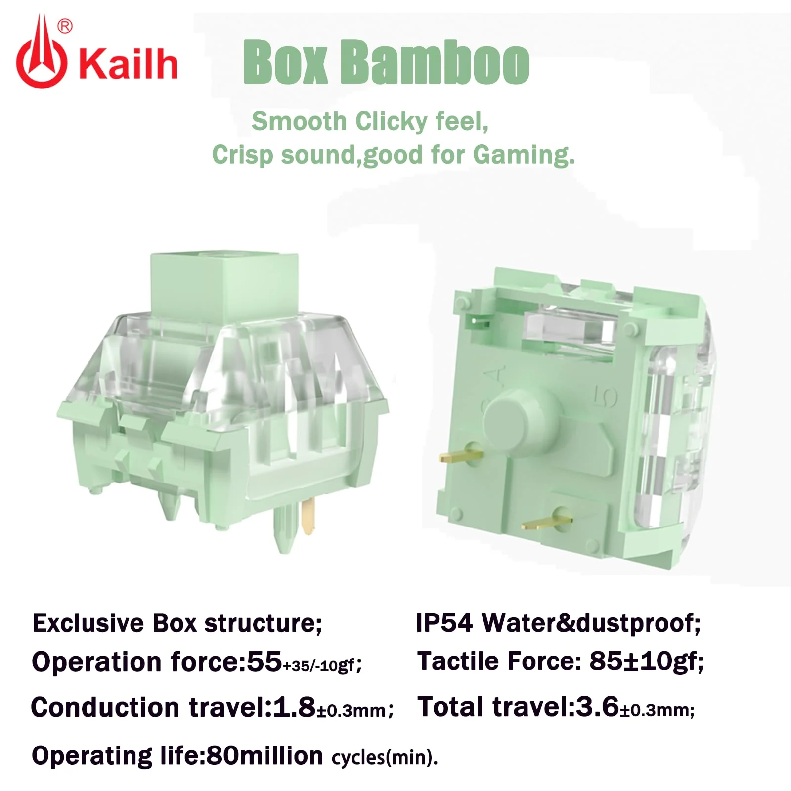 Kailh Box Jade Pro+ Switches for mx Mechanical Keyboard,3-Pin 55gf/Thick Clicky/Firm Response/RGB/Crisp Sound Switches(72pcs) 72PCS Bamboo - Image 2