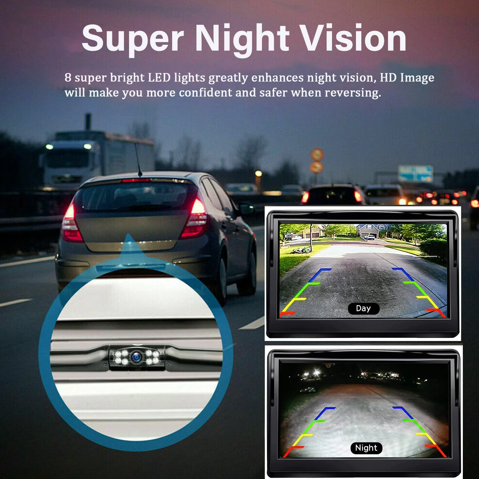 Kairiyard License Plate Backup Camera, Waterproof 170° View Rear View Reverse Camera Night Vision Back up Camera Systems for Cars Trucks Pickup SUVs Trailer License Plate Camera-Black - Image 2