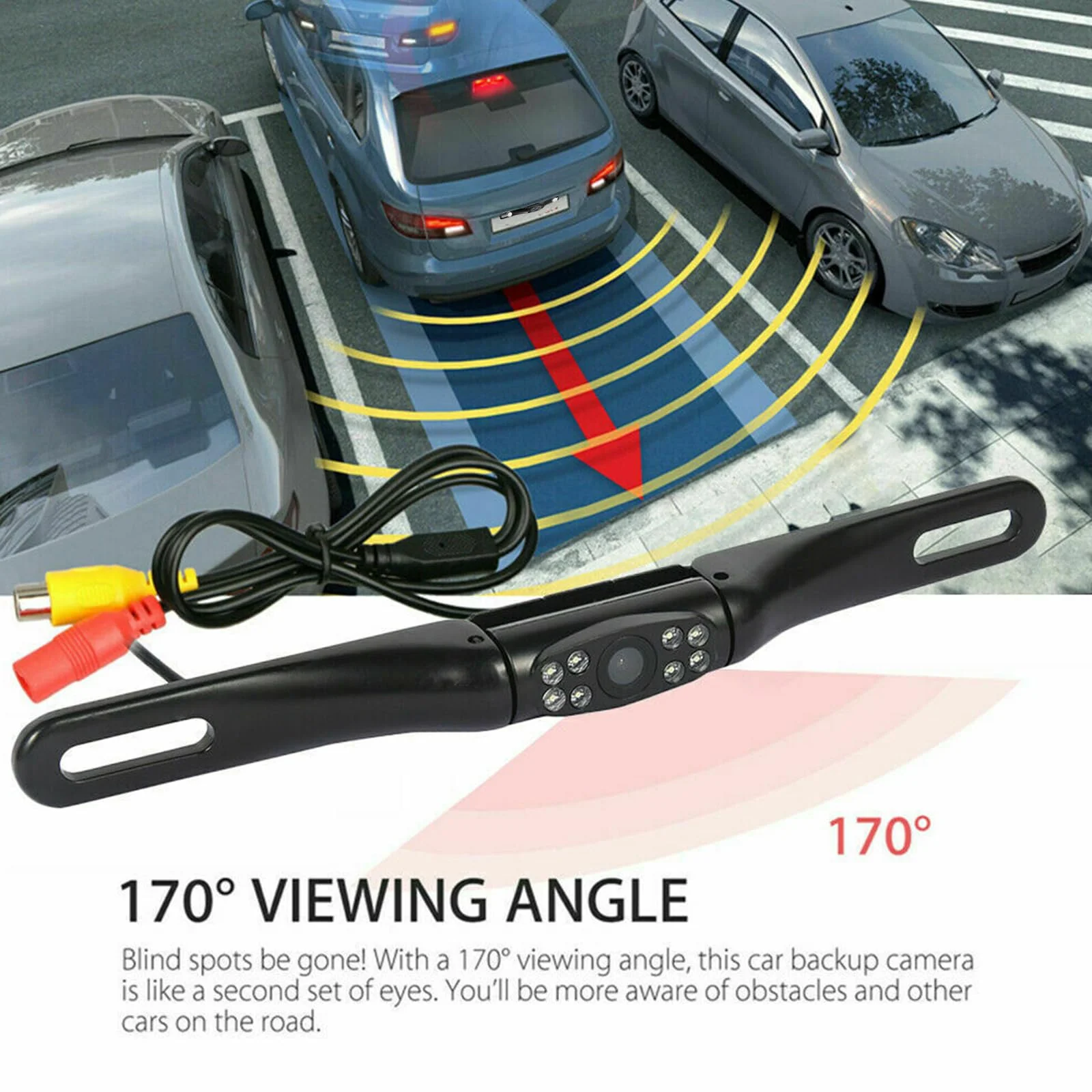 Kairiyard License Plate Backup Camera, Waterproof 170° View Rear View Reverse Camera Night Vision Back up Camera Systems for Cars Trucks Pickup SUVs Trailer License Plate Camera-Black - Image 3
