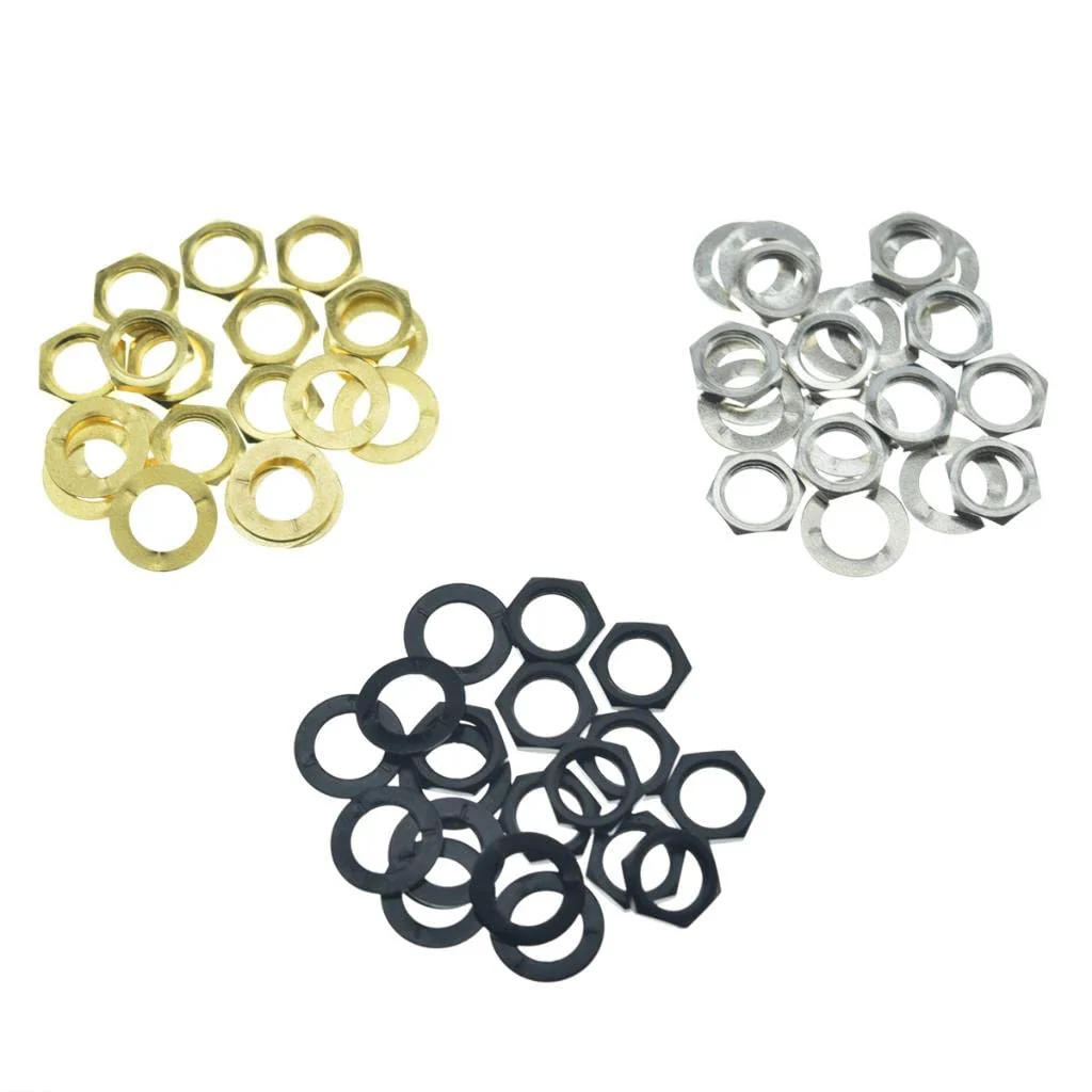 KAISH 10pcs Brass American Thread 3/8" Guitar Pots Nuts Potentiometer Hex Nut Guitar Jack Nut and Washers for CTS Pots & Switchcraft & Pure Tone Jacks Black - Image 3