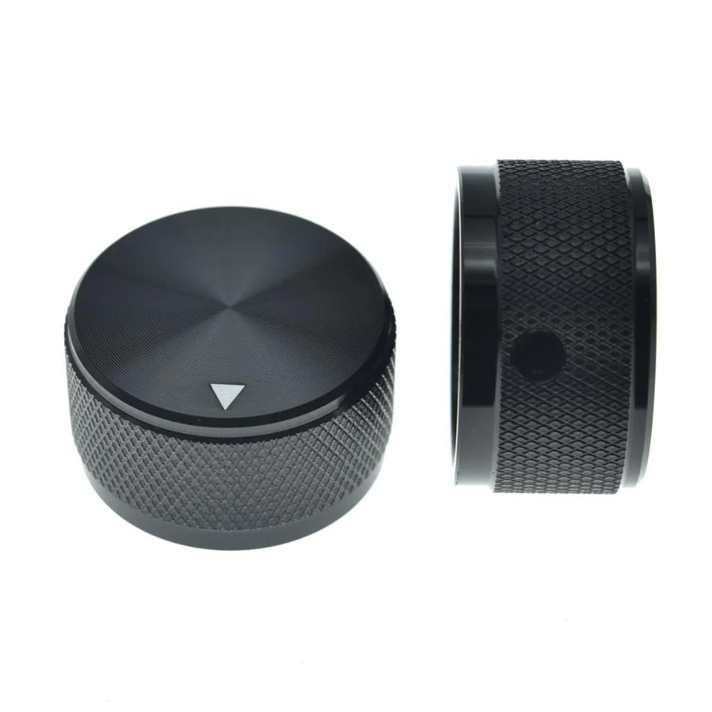 KAISH 2-Pack 1-3/16"(30mm) Diam. Aluminium Potentiometer Knobs 1/4" Universal Metal Pot Knobs with Indicator and Set Screw for AMP Amplifier/Power Amplifier/Preamps Black with Knurl Design