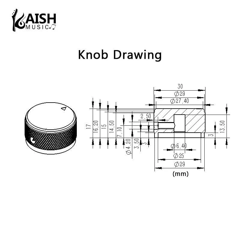 KAISH 2-Pack 1-3/16"(30mm) Diam. Aluminium Potentiometer Knobs 1/4" Universal Metal Pot Knobs with Indicator and Set Screw for AMP Amplifier/Power Amplifier/Preamps Black with Knurl Design - Image 2