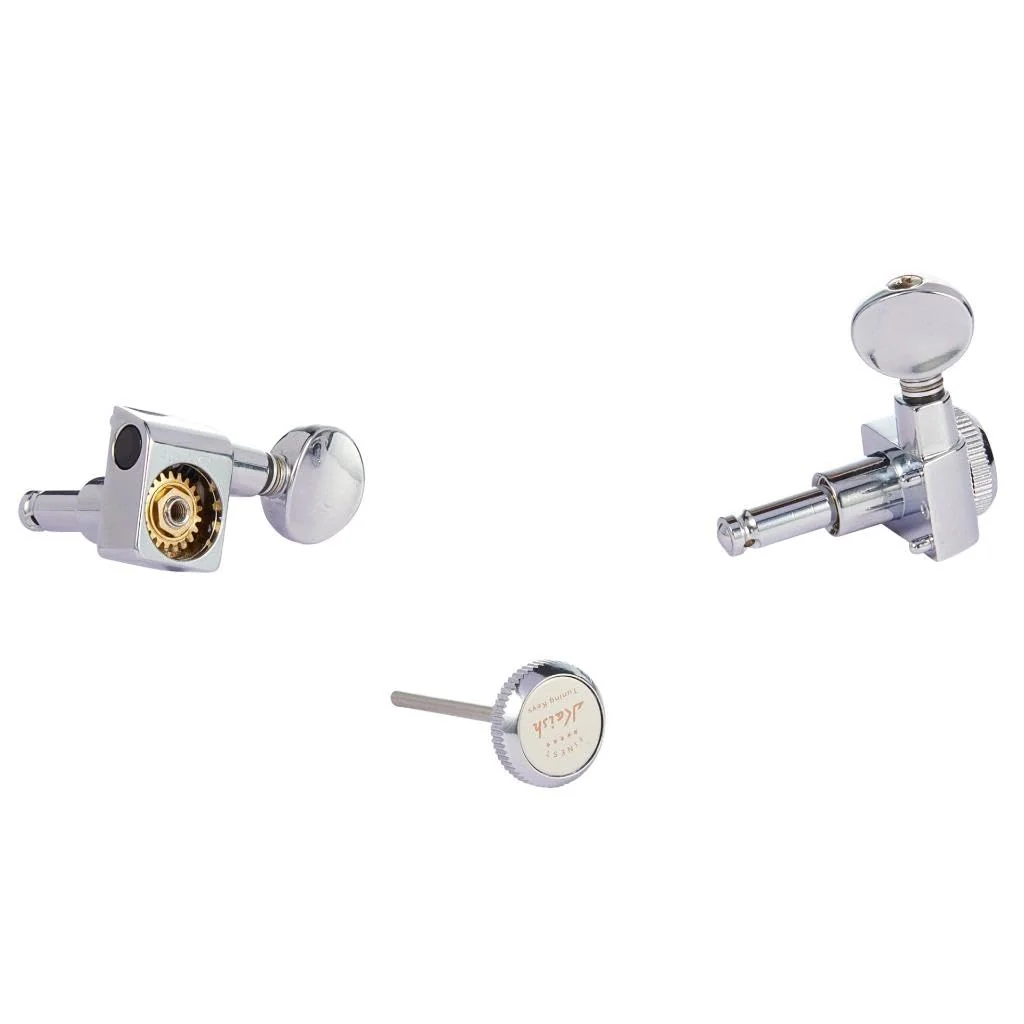 KAISH 21:1 Dual Pin (No Screws) Locking Tuners 2 Pin Locking Tuning Keys Pegs Tuning Machine Heads fits for American Series Strat/Tele Guitars Vintage Oval Button Chrome - Image 3