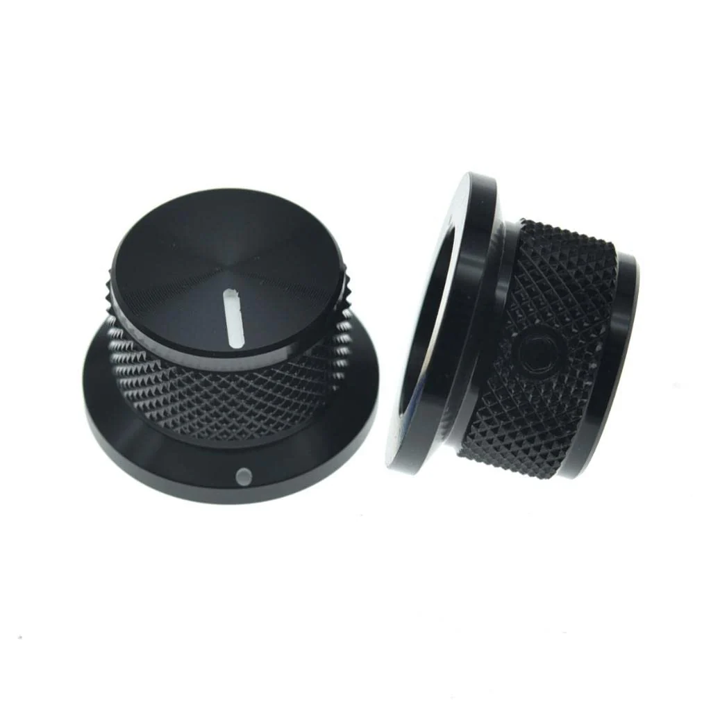 KAISH 2pcs Aluminium Potentiometer Knobs 1/4" Universal Top Hat Knobs Bell Control Knob with Set Screw for Guitar/Bass/AMPS/Preamps Black with Indicator Pack of 2 Black with Indicator-2 - Image 3