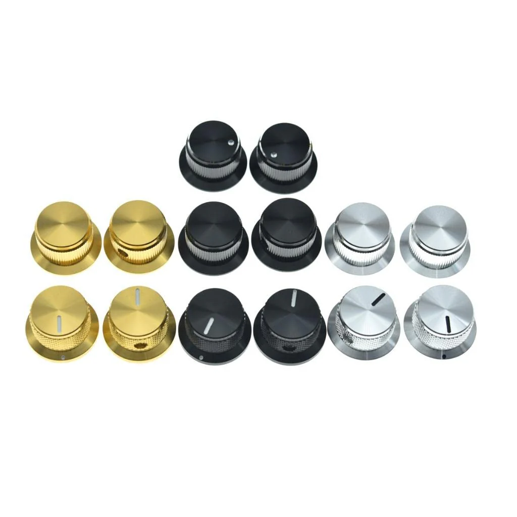 KAISH 2pcs Aluminium Potentiometer Knobs 1/4" Universal Top Hat Knobs Bell Control Knob with Set Screw for Guitar/Bass/AMPS/Preamps Black with Indicator Pack of 2 Black with Indicator-2 - Image 5