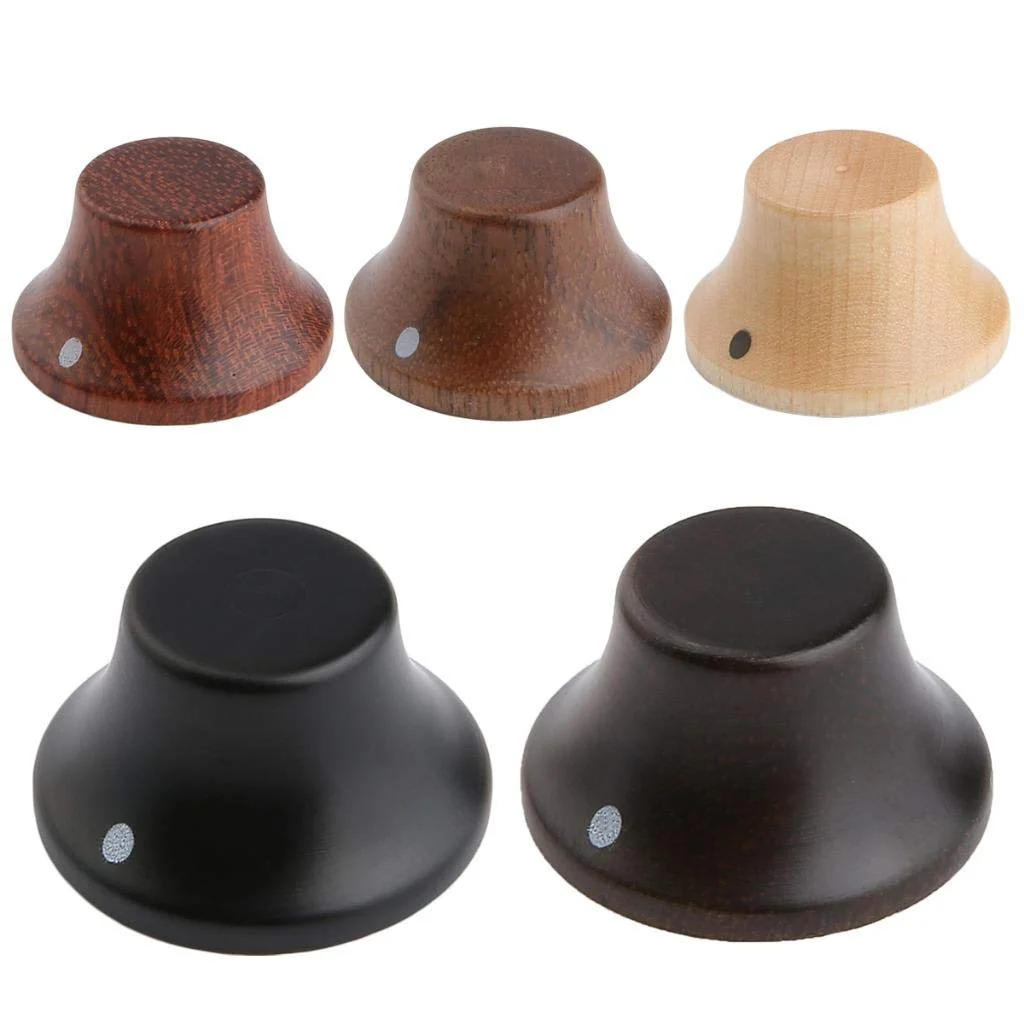 KAISH 4-Pack Wood Knobs LP/Strat Style Bell Knobs Guitar Bass Top Hat Wood Knob with Indicator Dot Bubinga Wood Pack of 4 - Image 6