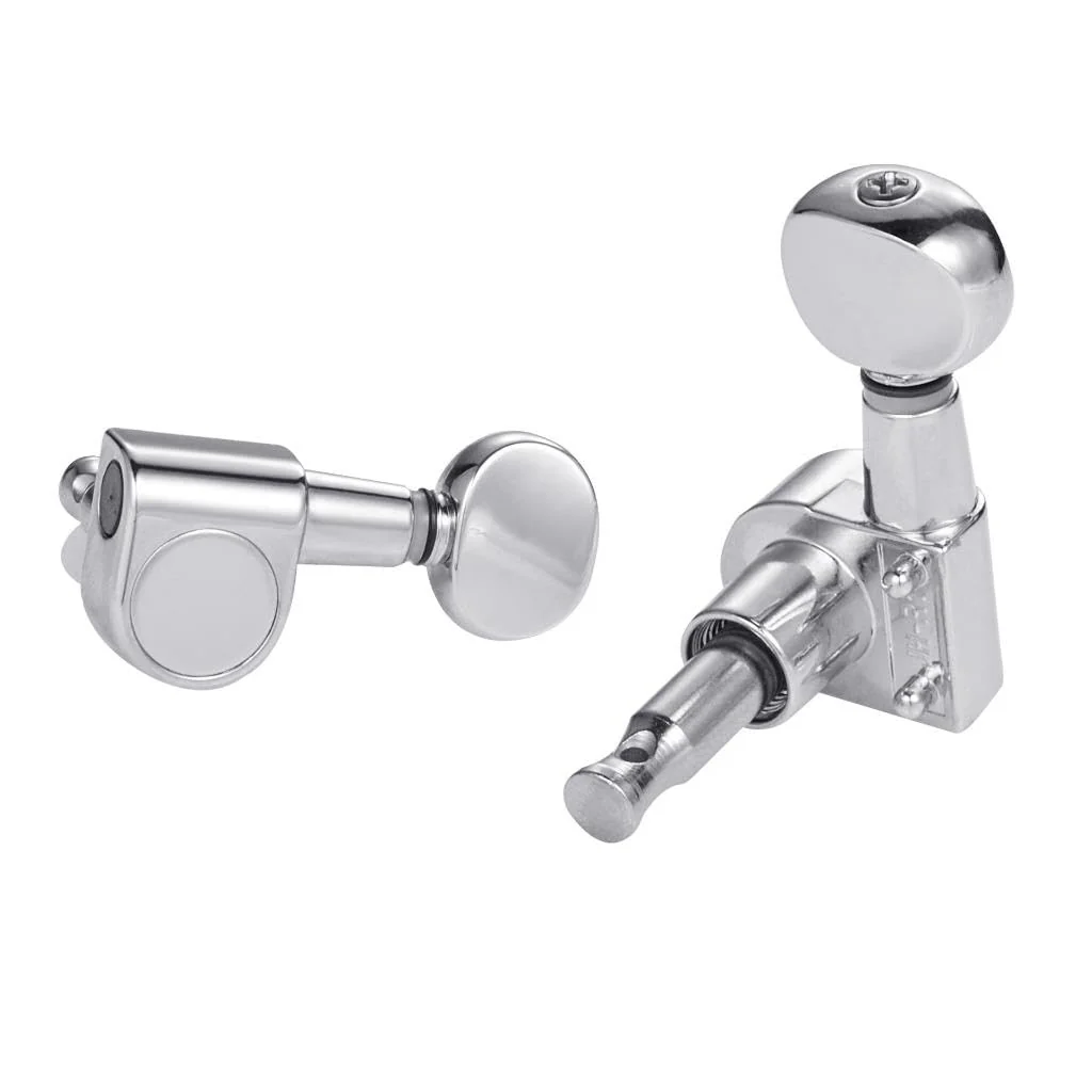 KAISH 6 Inline Guitar 2 Pin Tuners Tuning Keys Pegs Dual Pin Tuning Machine Heads for Squier Strat/Tele/Ibanez/Yamaha/Import Style Guitars Mini Oval Button Chrome - Image 2