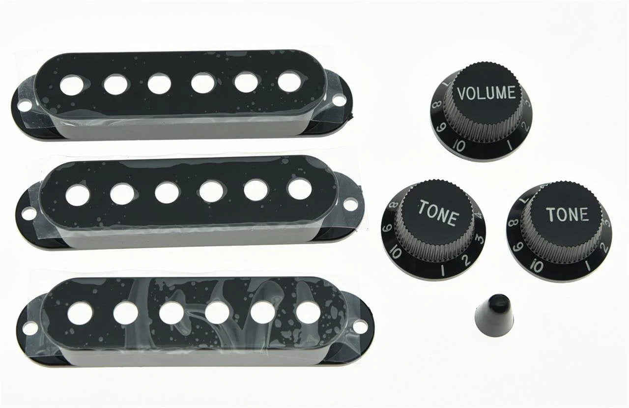 KAISH Black ST Strat Pickup Covers Knobs and 5 Way Switch Tip Cap - Image 2