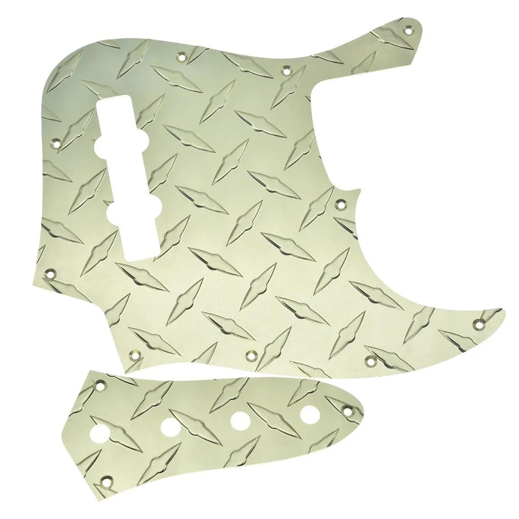 KAISH Diamond Plate 4 String Jazz J Bass Pickguard with Metal Aluminum JB Control Plate and Screws for American/Mexican FD Jazz Bass Gold Pickguard and Control Plate Gold-3 - Image 4