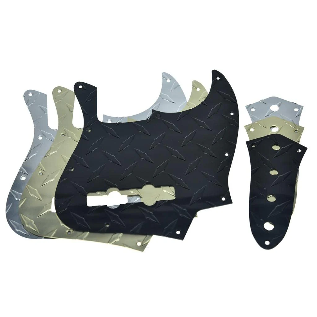 KAISH Diamond Plate 4 String Jazz J Bass Pickguard with Metal Aluminum JB Control Plate and Screws for American/Mexican FD Jazz Bass Gold Pickguard and Control Plate Gold-3 - Image 6