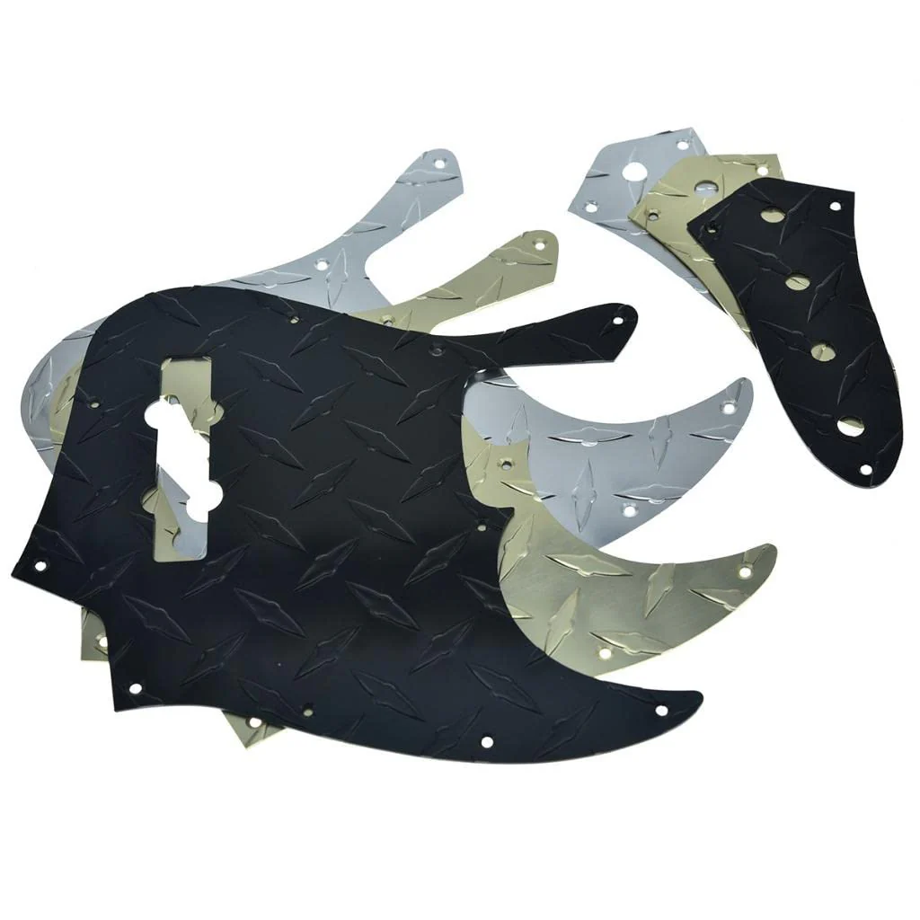 KAISH Diamond Plate 4 String Jazz J Bass Pickguard with Metal Aluminum JB Control Plate and Screws for American/Mexican FD Jazz Bass Gold Pickguard and Control Plate Gold-3 - Image 7