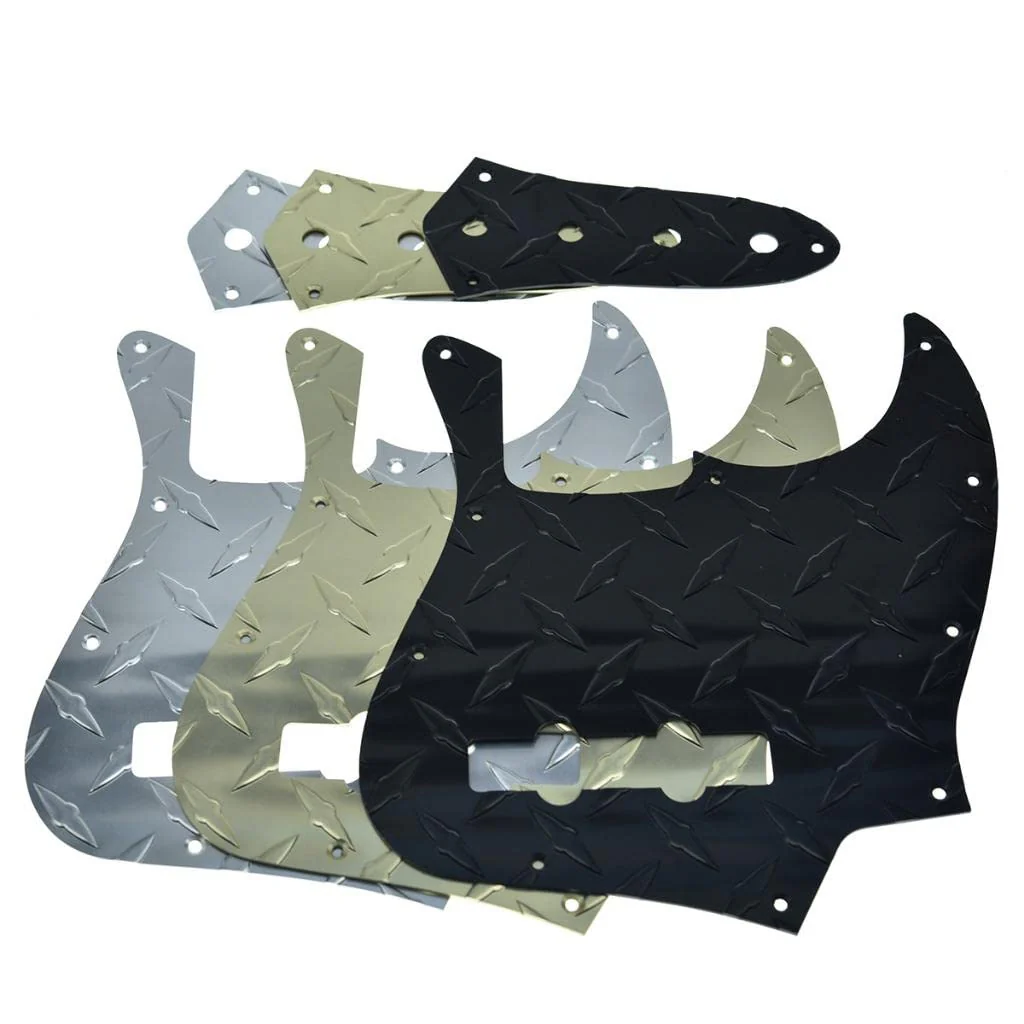 KAISH Diamond Plate 4 String Jazz J Bass Pickguard with Metal Aluminum JB Control Plate and Screws for American/Mexican FD Jazz Bass Gold Pickguard and Control Plate Gold-3 - Image 8