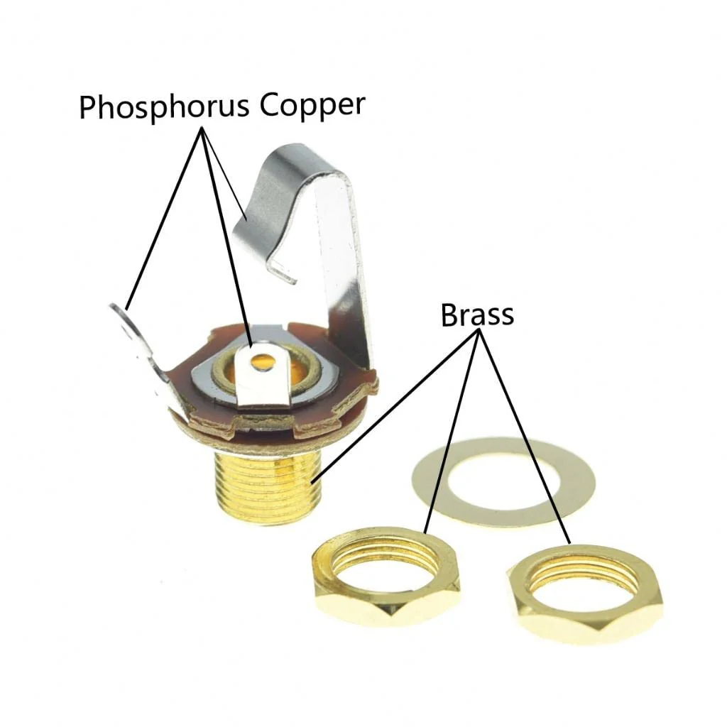 KAISH Gold Premium 2-Pack Brass Material American Thread Audio 1/4" Female Guitar/Bass Output/Input Jack 6.35mm TS Mono Panel Mount Jack Socket with Nuts and Washer American 3/8"-32 Thread 2pcs Gold - Image 2