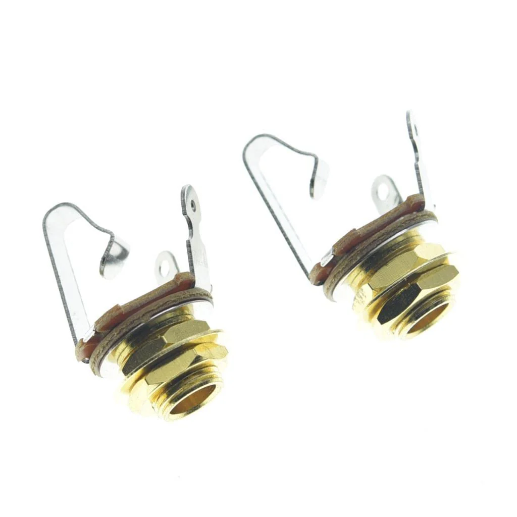 KAISH Gold Premium 2-Pack Brass Material American Thread Audio 1/4" Female Guitar/Bass Output/Input Jack 6.35mm TS Mono Panel Mount Jack Socket with Nuts and Washer American 3/8"-32 Thread 2pcs Gold - Image 3