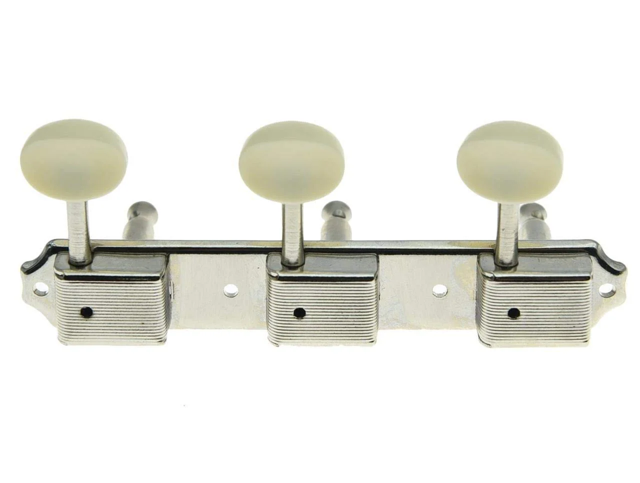 KAISH Nickel w/Aged White 3 per side 3x3 on a Plate Vintage Guitar Tuning Keys Tuners 3L3R Nickel with Ivory Button - Image 2