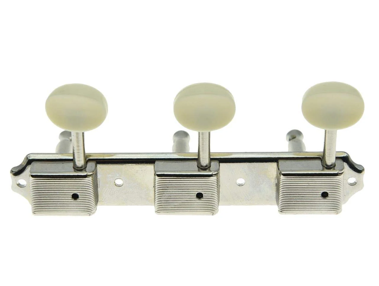 KAISH Nickel w/Aged White 3 per side 3x3 on a Plate Vintage Guitar Tuning Keys Tuners 3L3R Nickel with Ivory Button - Image 3
