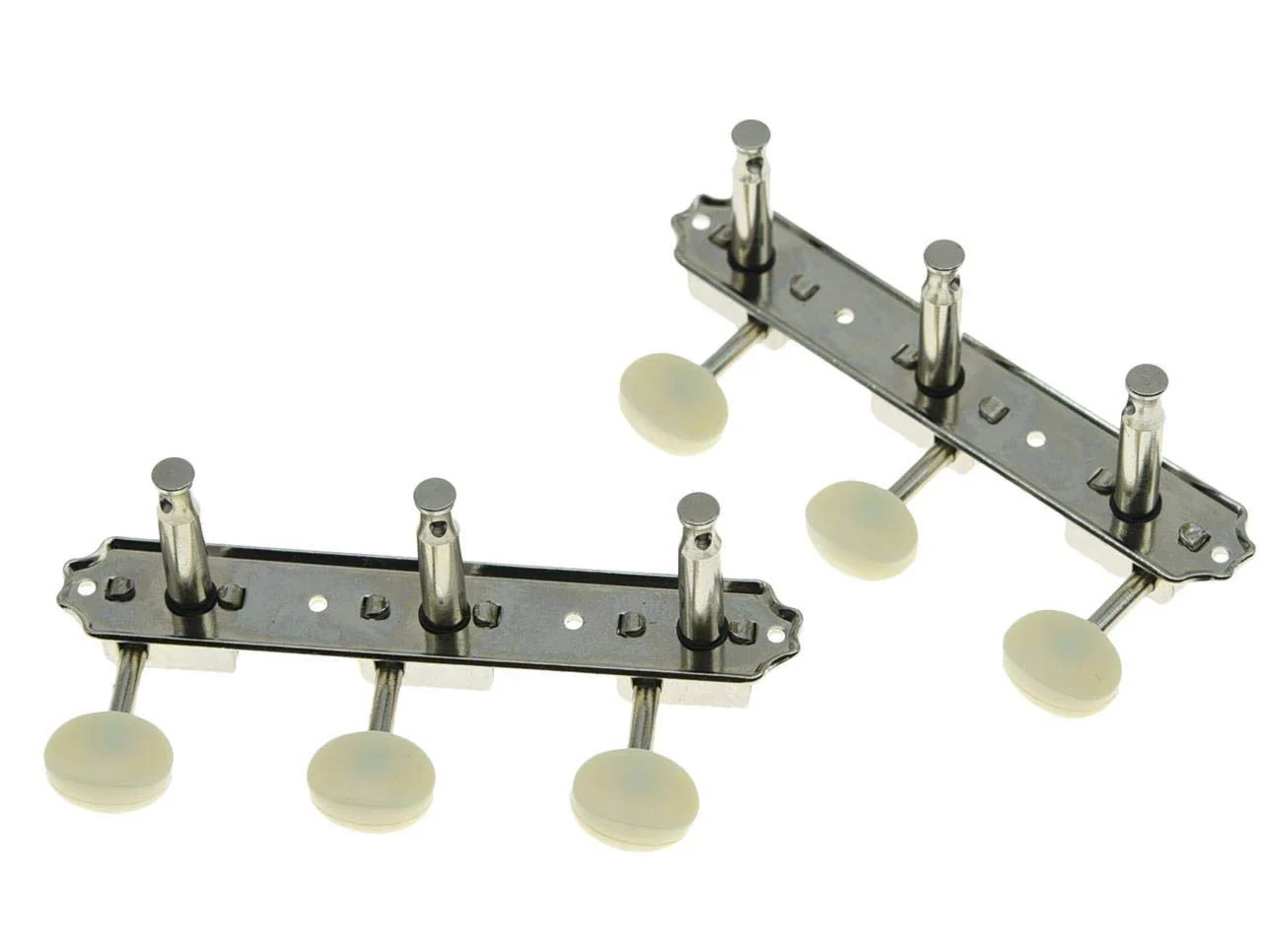 KAISH Nickel w/Aged White 3 per side 3x3 on a Plate Vintage Guitar Tuning Keys Tuners 3L3R Nickel with Ivory Button - Image 4