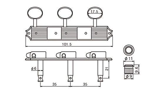 KAISH Nickel w/Aged White 3 per side 3x3 on a Plate Vintage Guitar Tuning Keys Tuners 3L3R Nickel with Ivory Button - Image 6