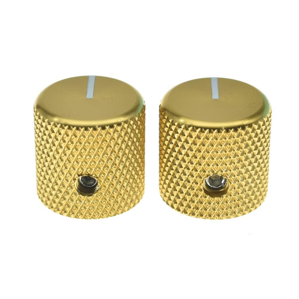 KAISH Set of 2 Aluminium Metal Flat Top Guitar Bass Knobs Guitar Volume/Tone Control Knobs 1/4" Universal Potentiometer Pot Knobs with Indicator Line for Tele/Telecaster Gold - Image 3
