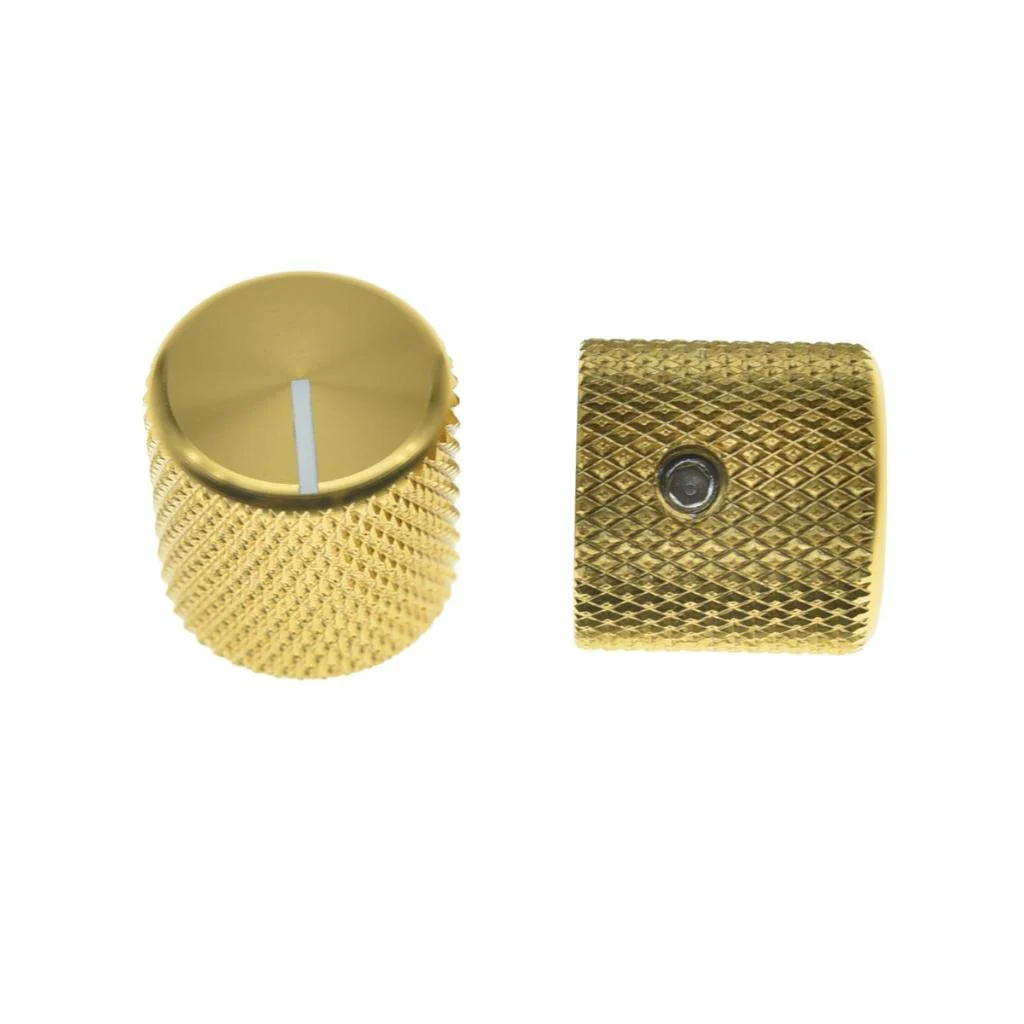 KAISH Set of 2 Aluminium Metal Flat Top Guitar Bass Knobs Guitar Volume/Tone Control Knobs 1/4" Universal Potentiometer Pot Knobs with Indicator Line for Tele/Telecaster Gold - Image 4
